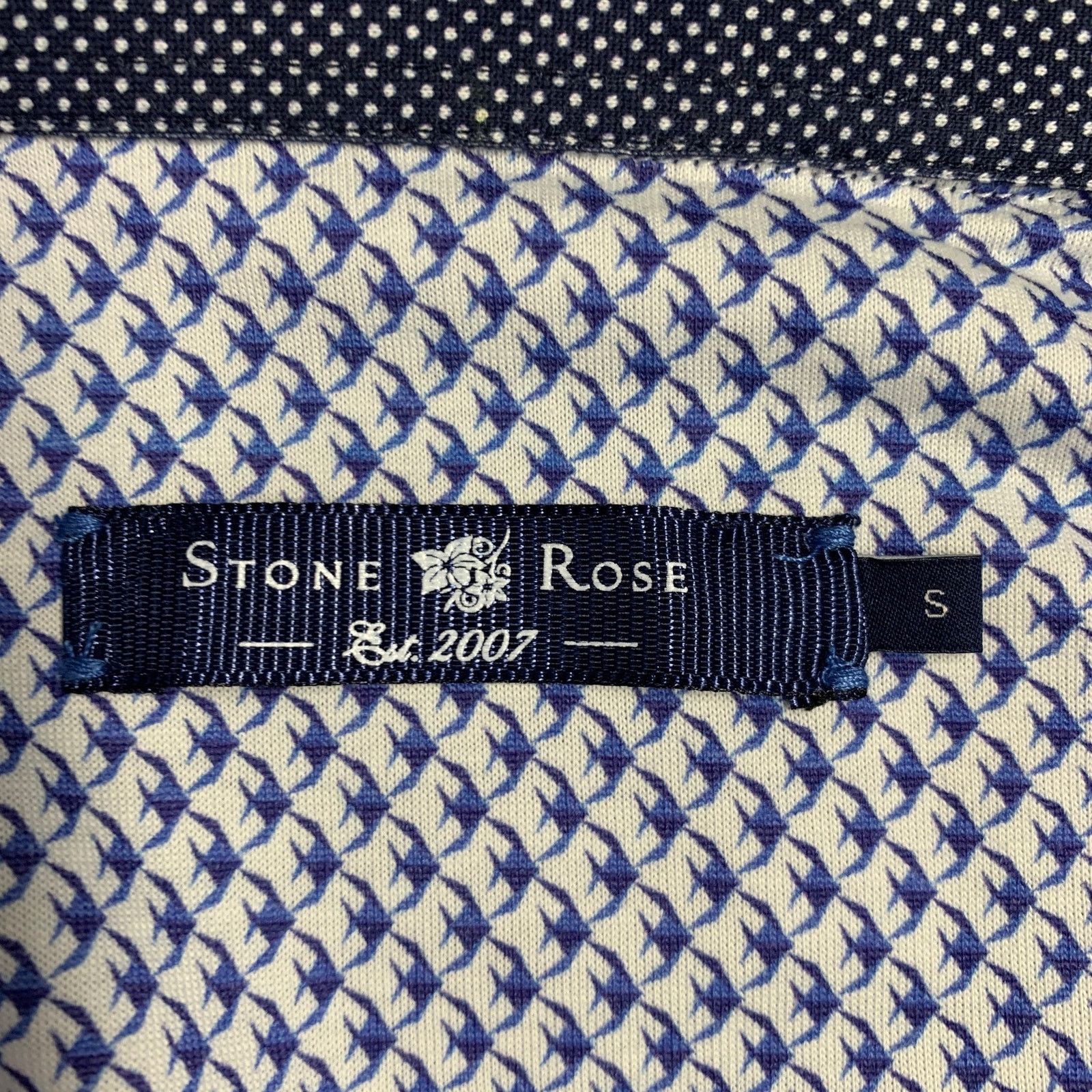 Stone Rose Navy White Dots Cotton Spread Collar Short Sleeve Shirt Size US S / EU 44-46 / 1 - 5 Thumbnail