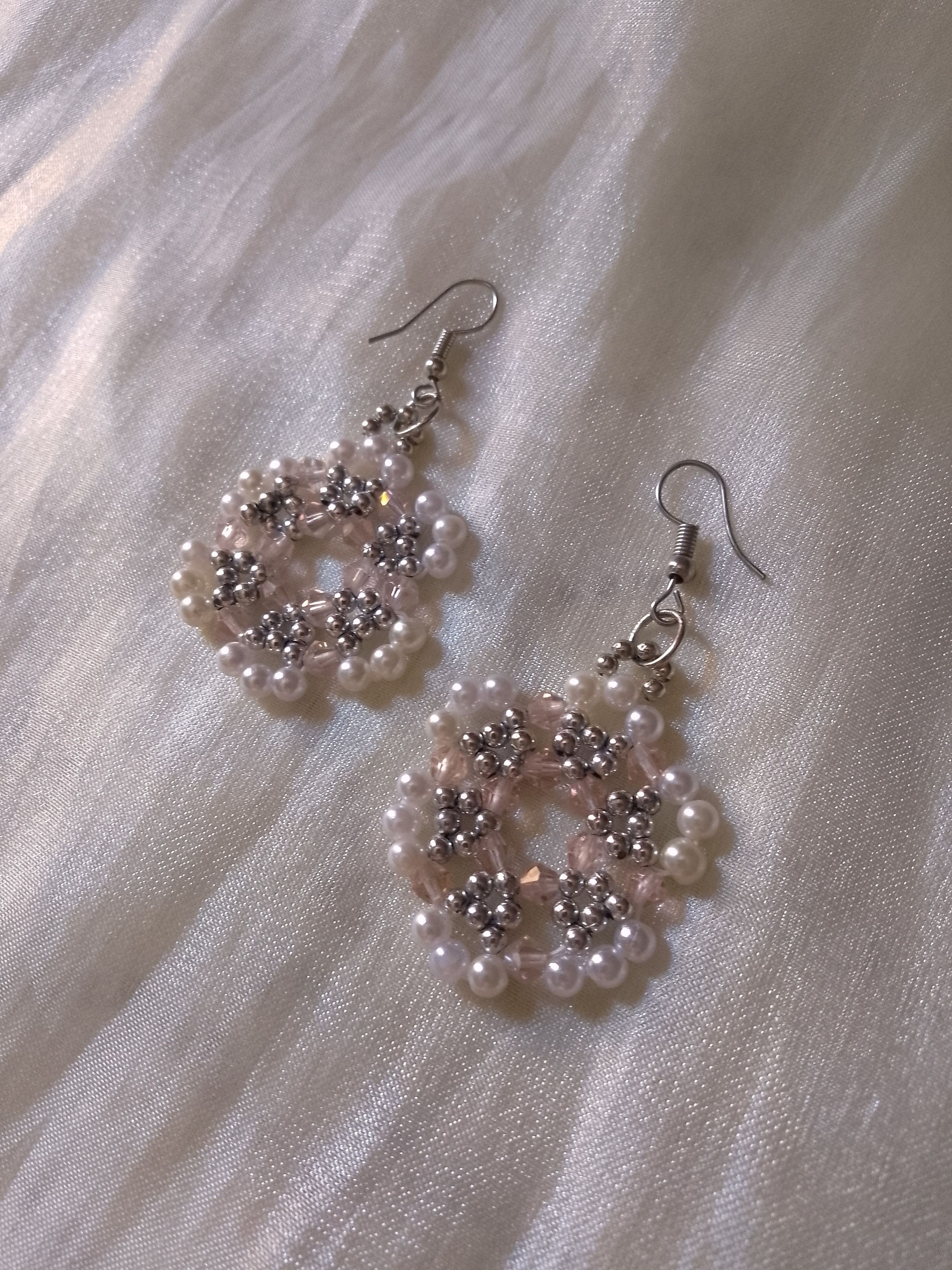 Handmade Necklace Beaded Flower Pendant Earrings Crystal Pearls Size ONE SIZE - 7 Thumbnail