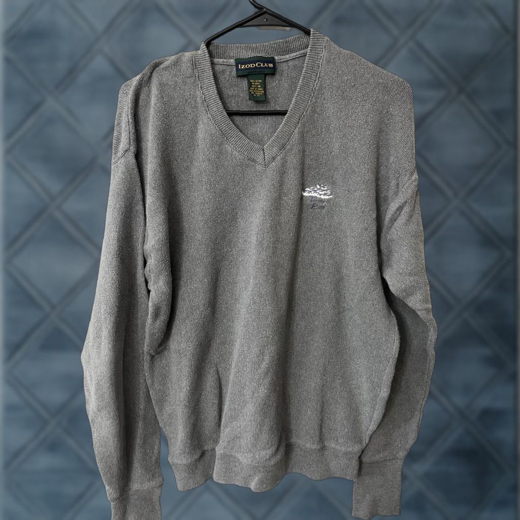 Izod VINTAGE Izod Club Sweater Mens M Gray Knit V-Neck Golf Torrey Pines Embroidered Pullover Oxford/Preppy | 80s 90s Style Menswear Size US M / EU 48-50 / 2 - 1 Thumbnail