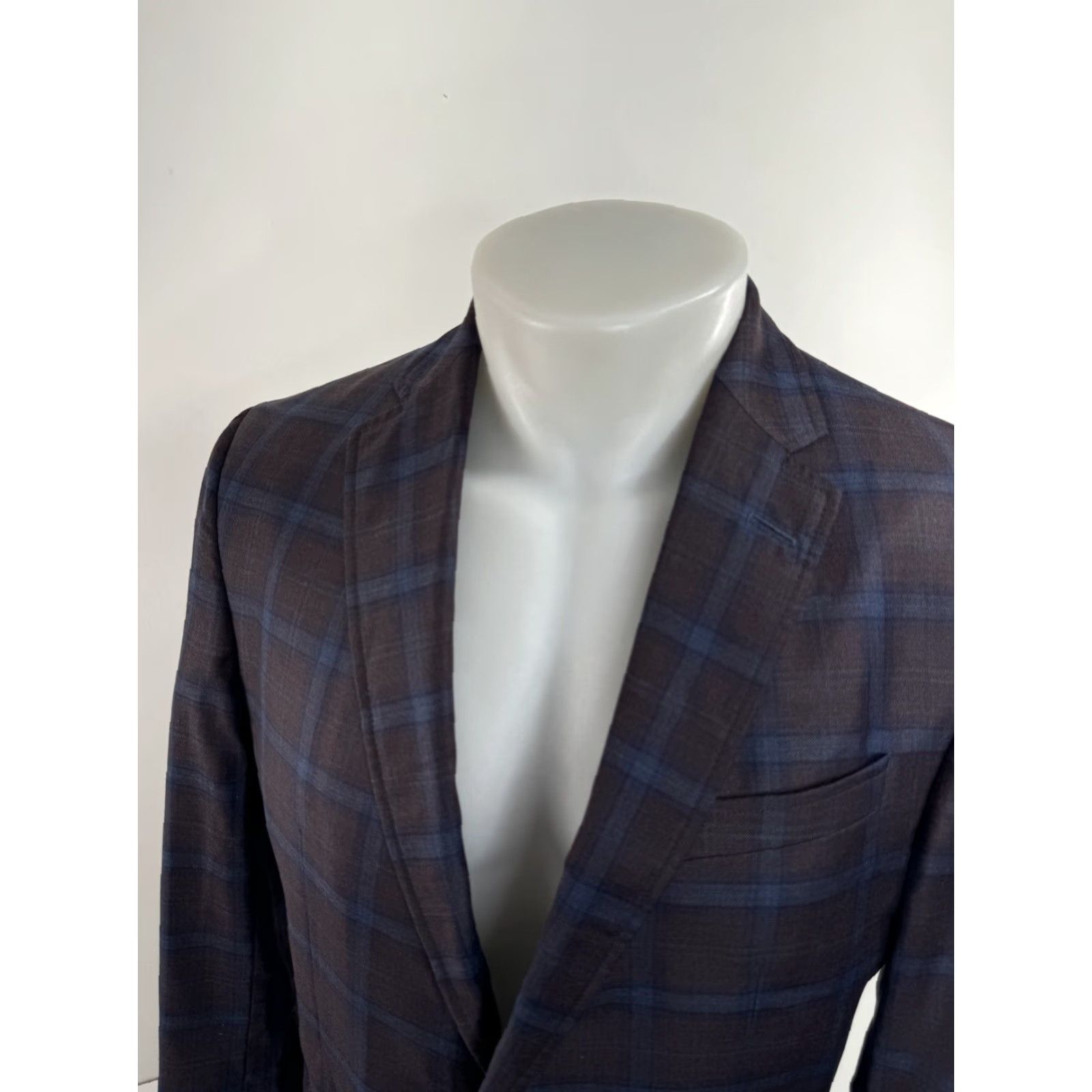 Ted Baker TED BAKER London Endurance - Plaid WOOL Blazer Jacket Mens 38R Blue / Very Slightly Reddish Brown EXC Size 38R - 2 Thumbnail