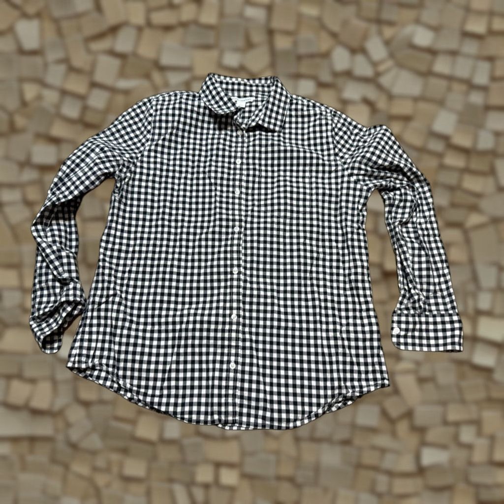 Essentials Amazon Essentials Shirt Women's L Black White Check Button-Up Long Sleeve Size L / US 10 / IT 46 - 1 Thumbnail