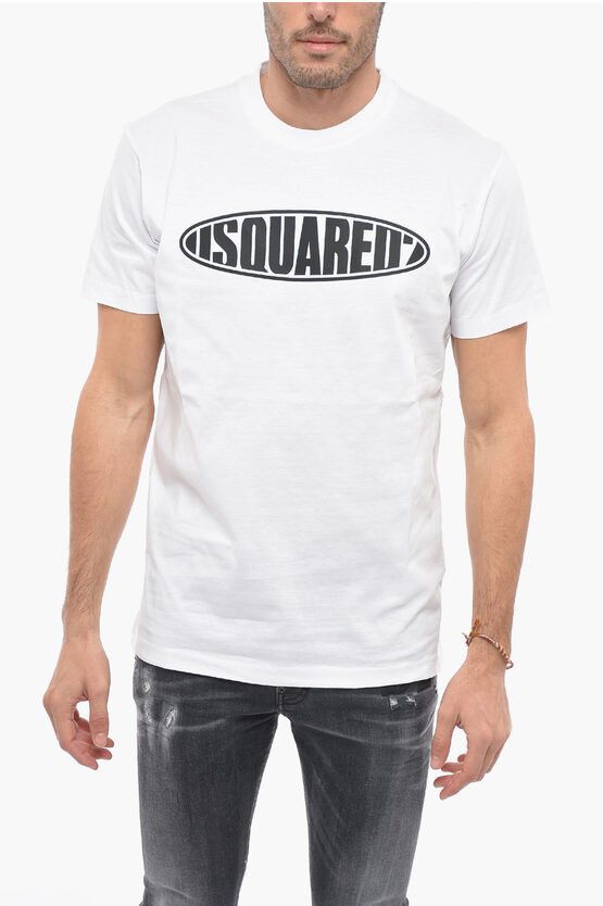 image of Dsquared2 Crew Neck Surf Board T-Shirt With Embossed Logo in White, Men's (Size 2XL)