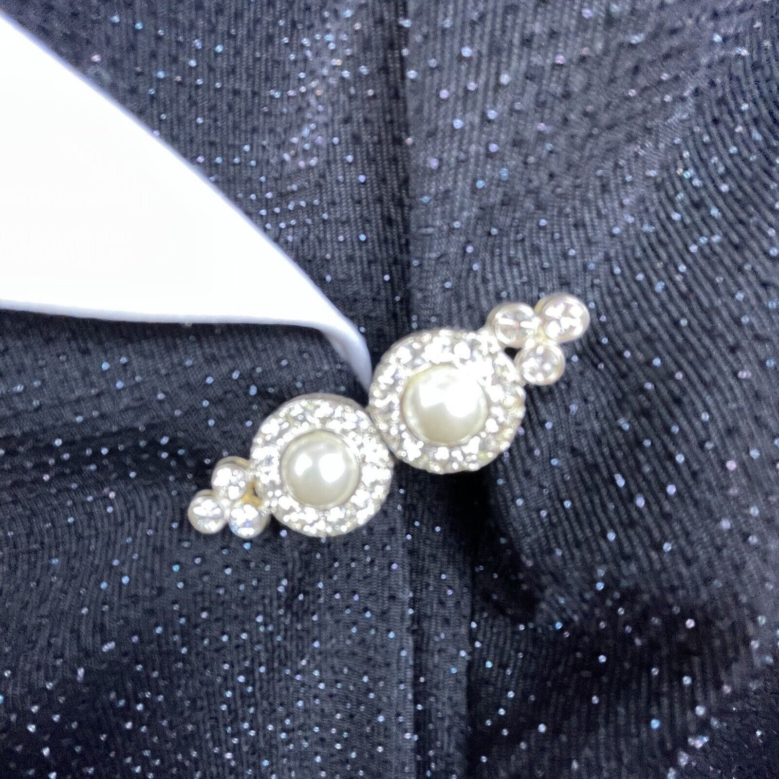 Alex Evenings Alex Evenings Blazer Womens PM White Satin Lapel Sparkle Size M / US 6-8 / IT 42-44 - 3 Thumbnail