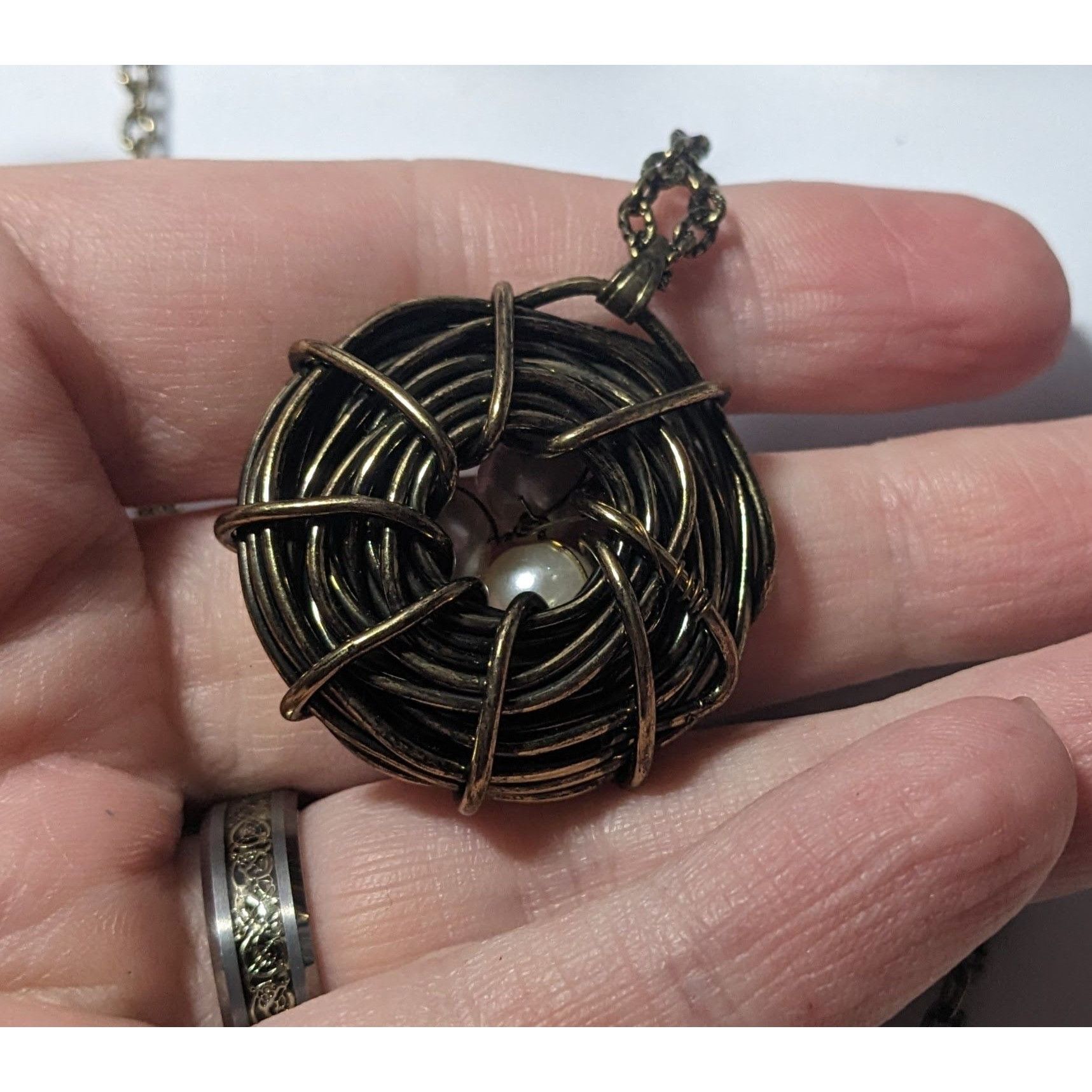 Other Gold Tone Wire Wrap Faux Pearl Bird Nest Necklace Size ONE SIZE - 8 Thumbnail