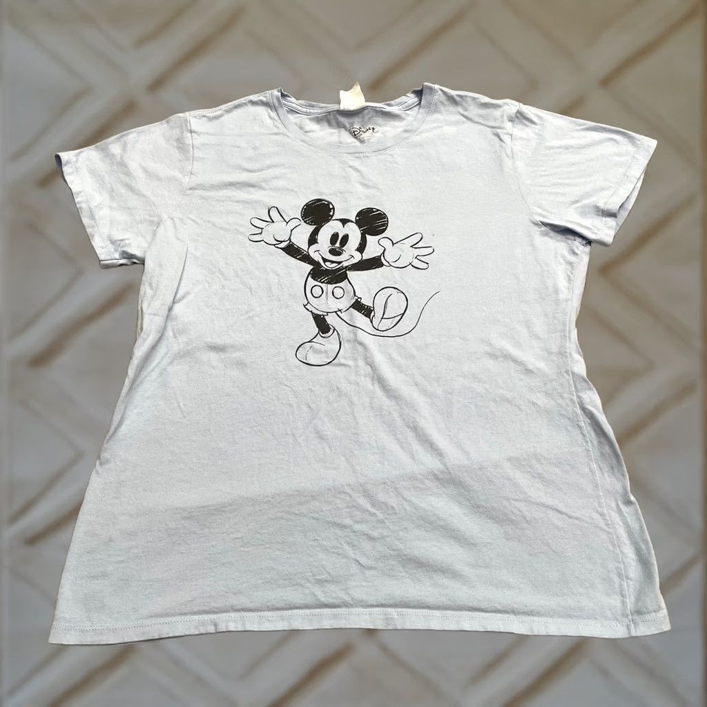 Port & Company Port & Company Mickey Mouse T-Shirt Women L Blue 100% Cotton Short Sleeve Crew Neck Graphic Print Casual Tee Size L / US 10 / IT 46 - 1 Thumbnail