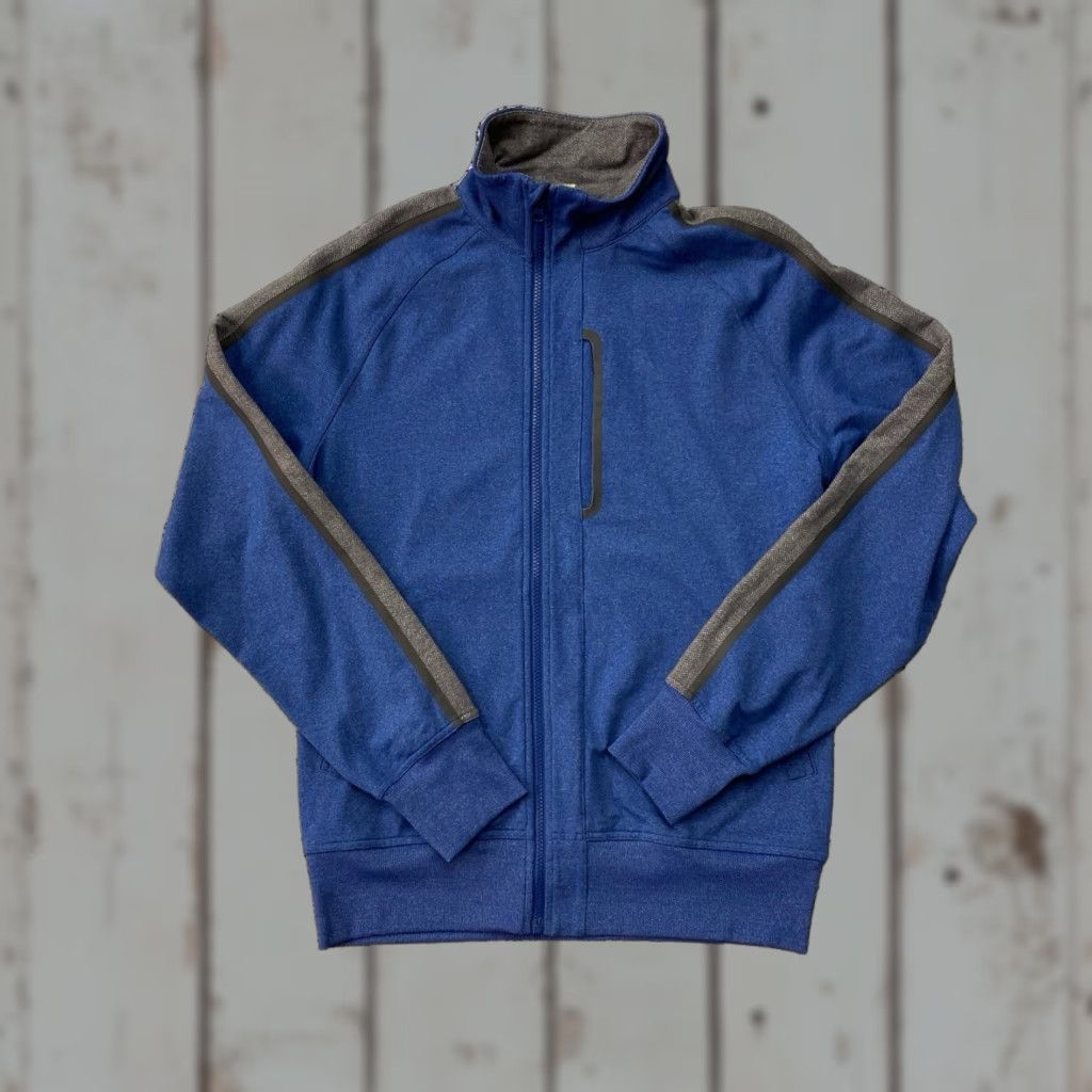 Lululemon Mens Medium Blue Sweat Full Zip Up Sweatshirt Jacket Hoodie Knit Logo Zipper
