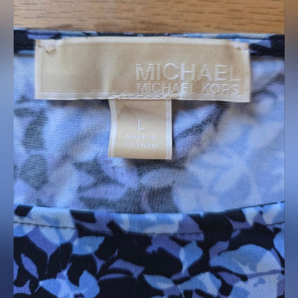 Michael Kors Michael Kors Floral Blue Women's Top With Side Tie Size L / US 10 / IT 46 - 2 Thumbnail