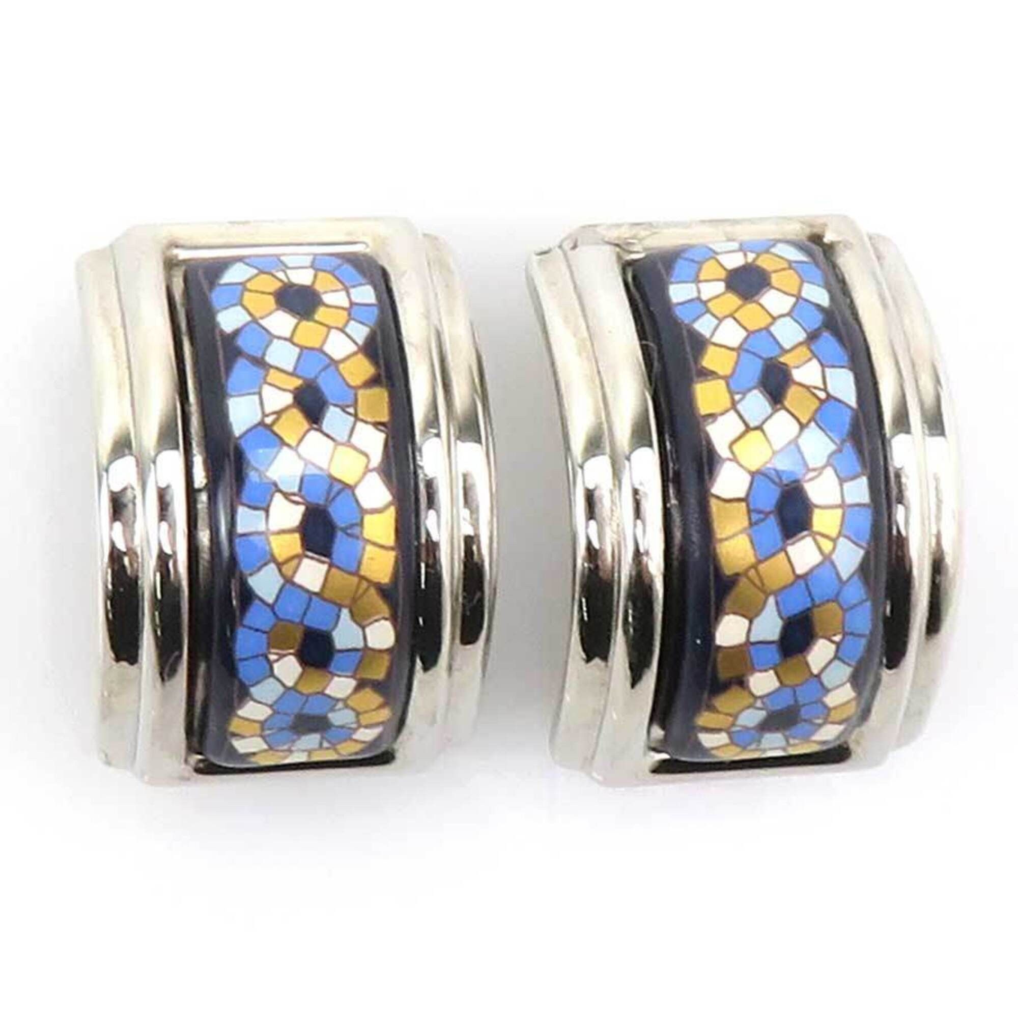 Hermes Hermes Earrings, Cloisonné Enamel, Metal, Silver, Navy Blue, Gold, Women's e61779a Size ONE SIZE - 1 Thumbnail