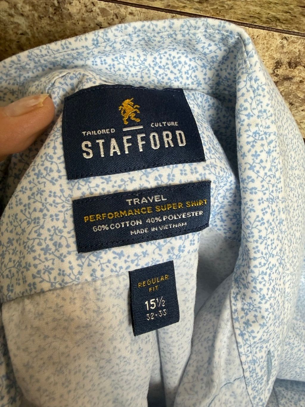 Stafford Men's Stafford Blue White Floral Casual Button Down Shirt Ne Size US M / EU 48-50 / 2 - 6 Thumbnail