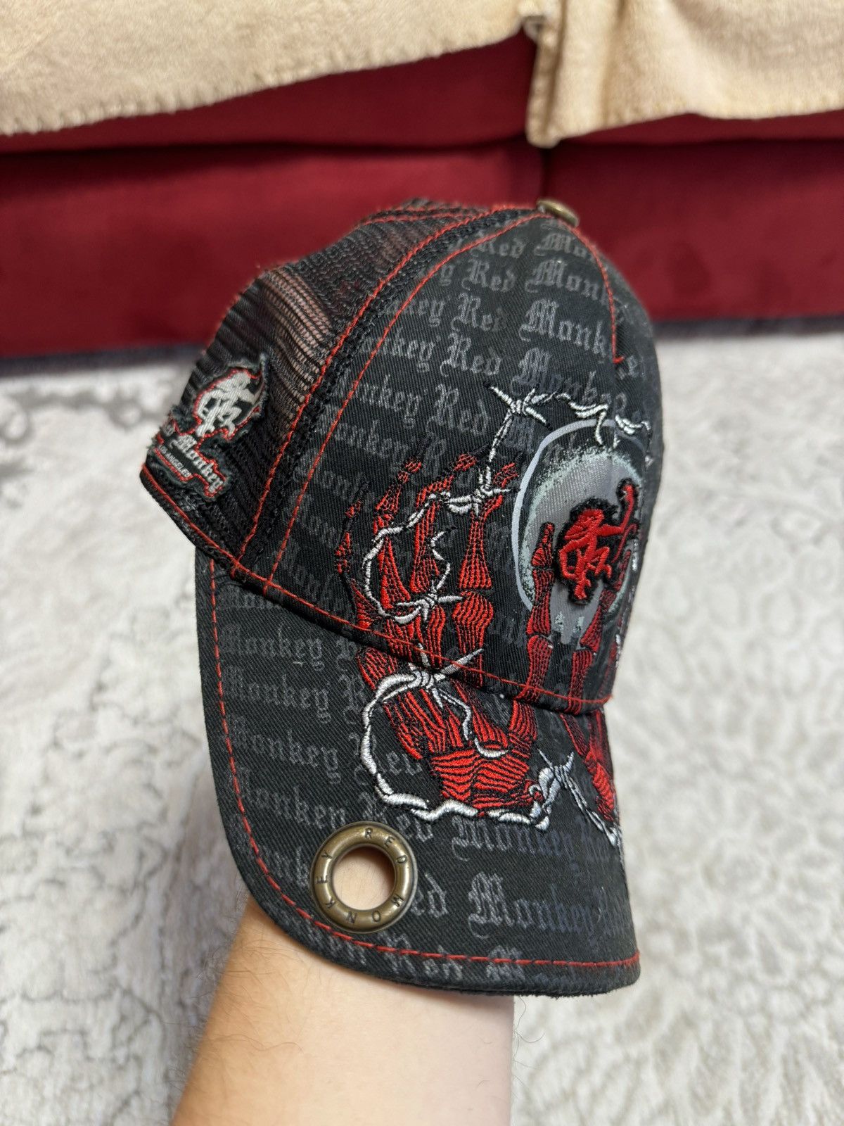 Japanese Brand × Red Monkey Red Monkey Los Angels Japanese style Y2K trucker hat cap 🧢 Size ONE SIZE - 3 Thumbnail