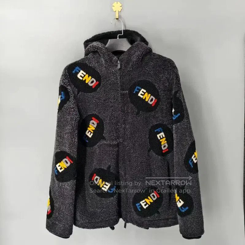 Fendi Fendi Black Wool Jacket with Colorful Logo . Size US XL / EU 56 / 4 - 1 Thumbnail