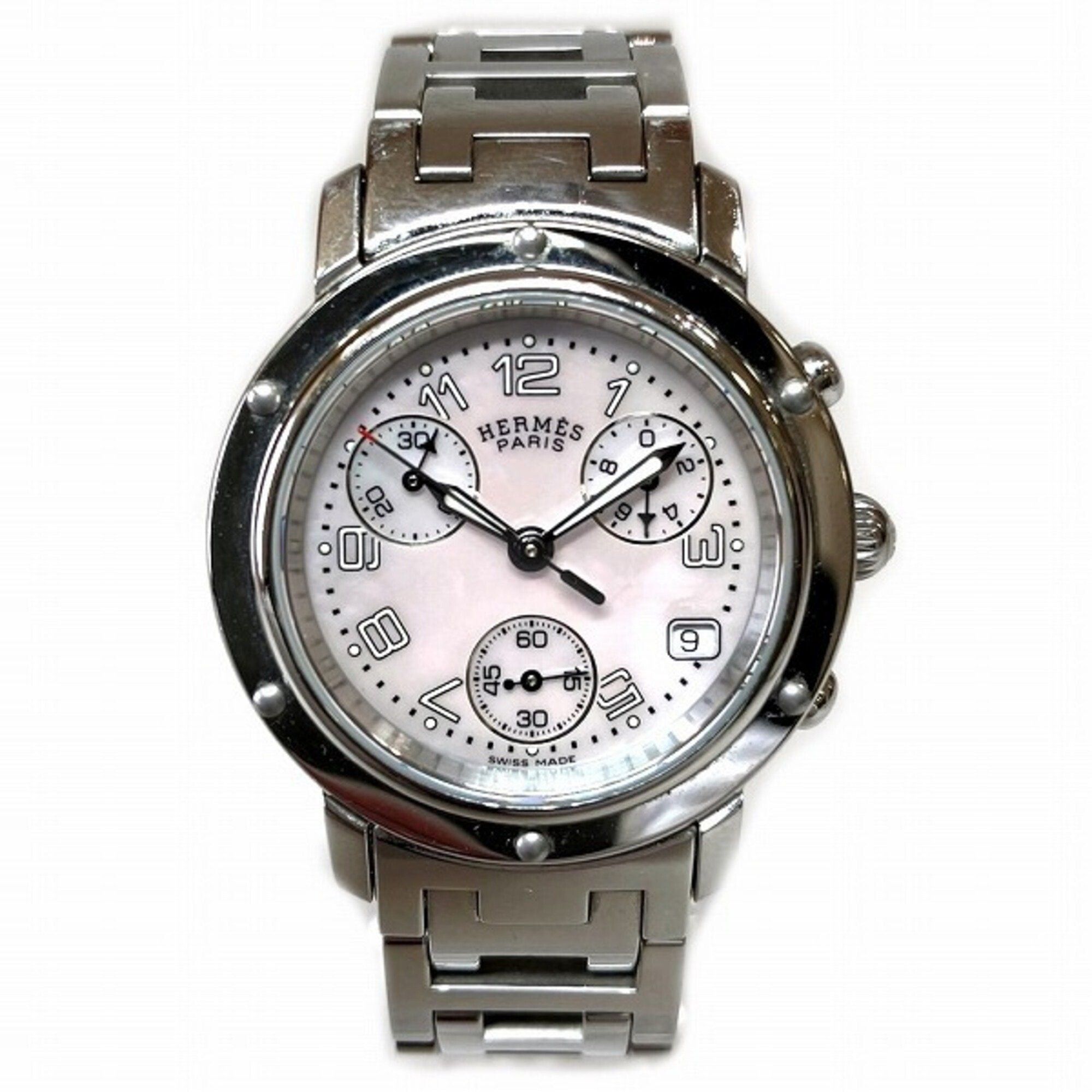 image of Hermes Clipper Nacre Chronograph Cl1.310 Quartz Watch Ladies in Silver, Women's