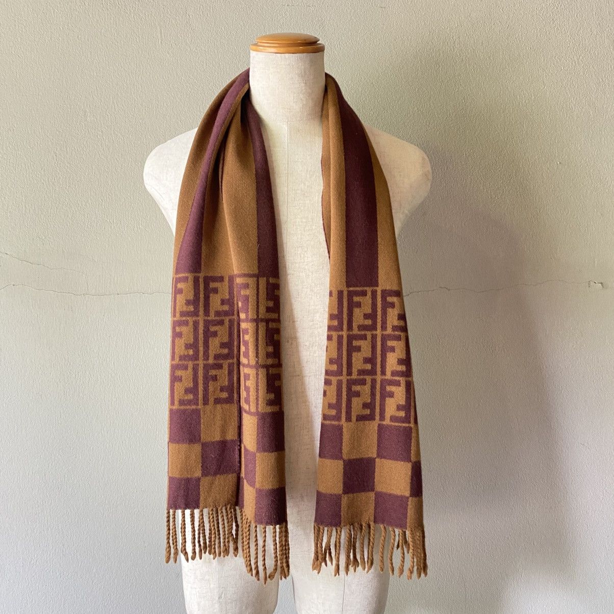 Fendi FENDI Monogram Scarf in Brown & Maroon Size ONE SIZE - 2 Thumbnail