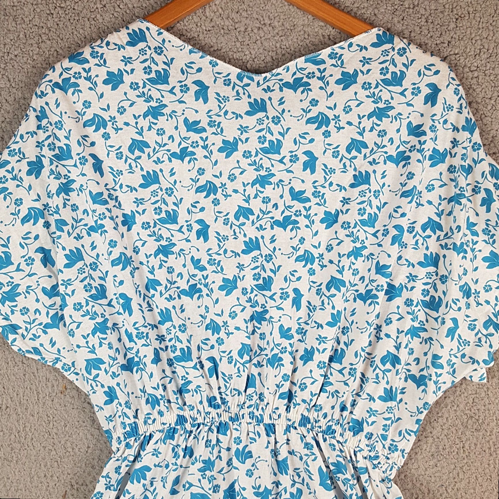 Vintage VINTAGE 80s Blue Flowers Floral Print Short Sleeve Mini Sun Dress Summer L Women MMG Casual Party/Cocktail Travel Size 36" / US 14 / IT 50 - 2 Thumbnail