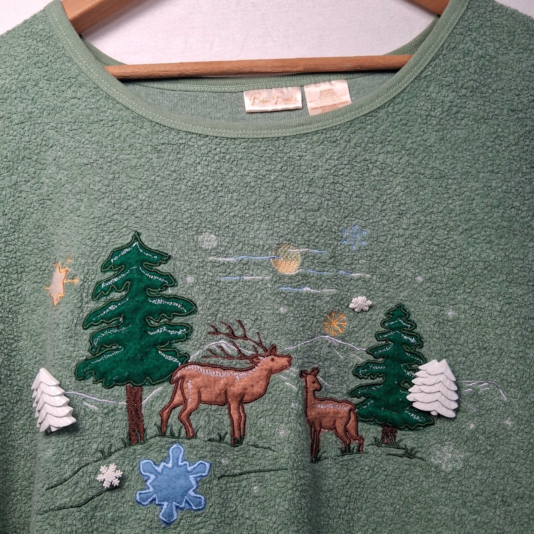 Vintage VINTAGE Bobbie Brooks Fleece Shirt Plus Size 26/28 Winter Deer Snow Green Embroidered Front Applique Reindeer Casual Mens Girls Womens Clothing Size 4XL / US 24-26 - 3 Thumbnail