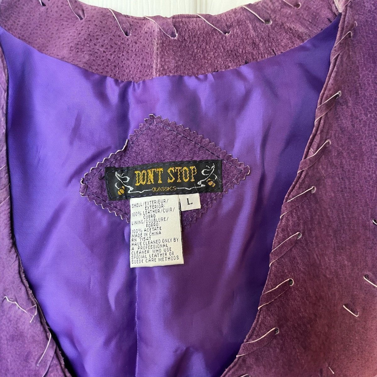 Vintage 90s/Y2K Don’t Stop Festival Purple Leather Fringe Vest Sz L Size L / US 10 / IT 46 - 7 Thumbnail