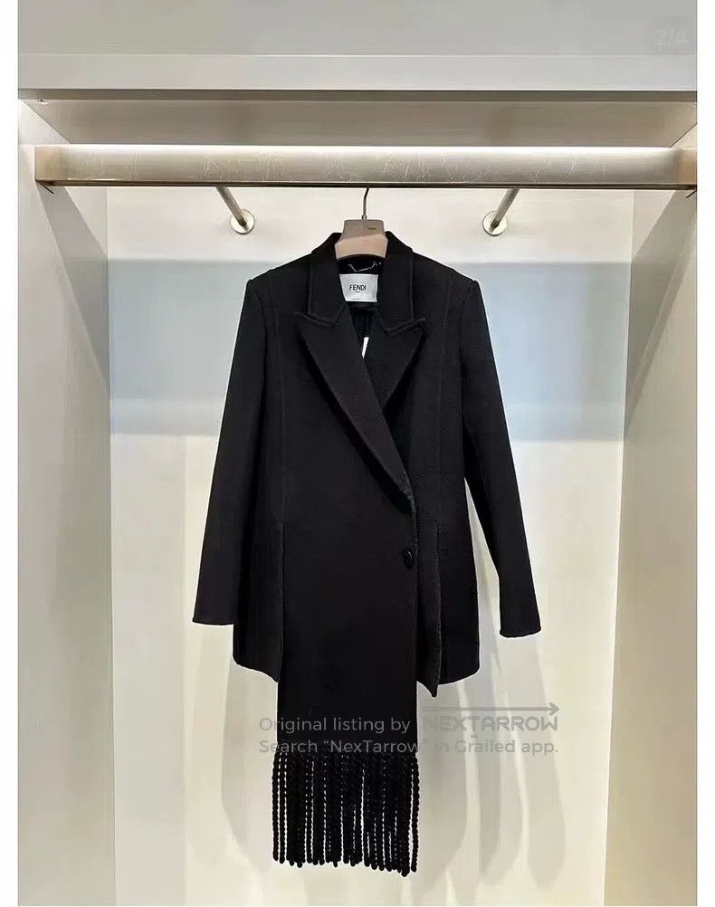 Fendi Fendi Black inner all-over print fringed wool coat Size 4XL / US 24-26 - 7 Thumbnail