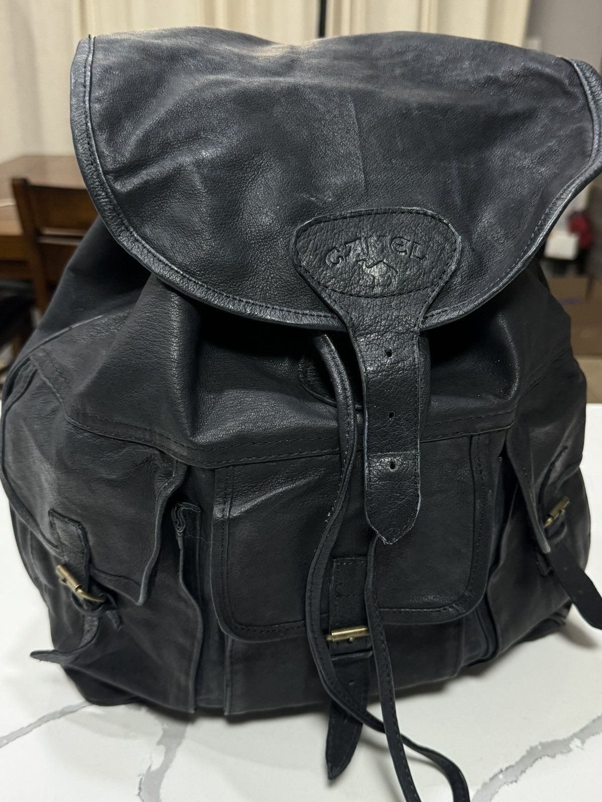 Camel VTG 90s Camel Cigarettes Black Leather Rucksack Backpack Size ONE SIZE - 3 Thumbnail