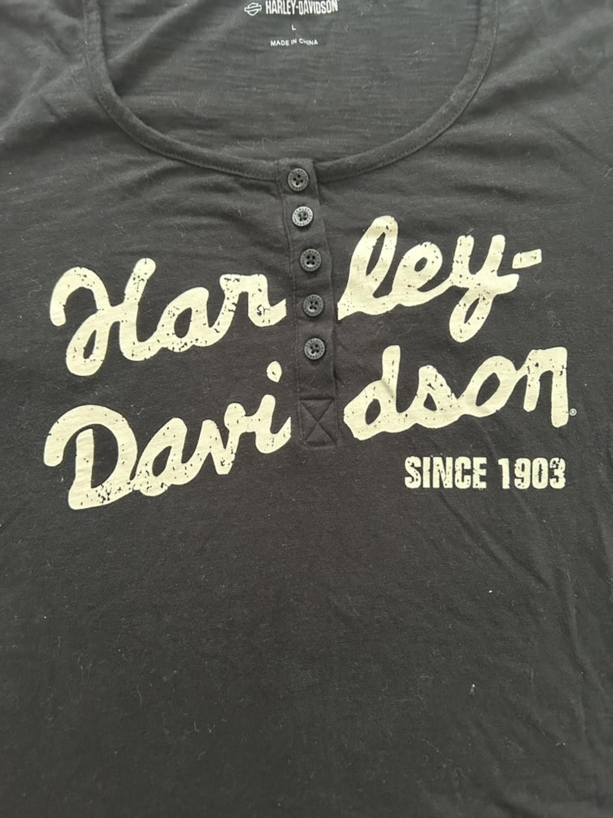 Harley Davidson Harley-Davidson Black Long Sleeve Henley Logo Tee – 1903 Size L / US 10 / IT 46 - 2 Thumbnail