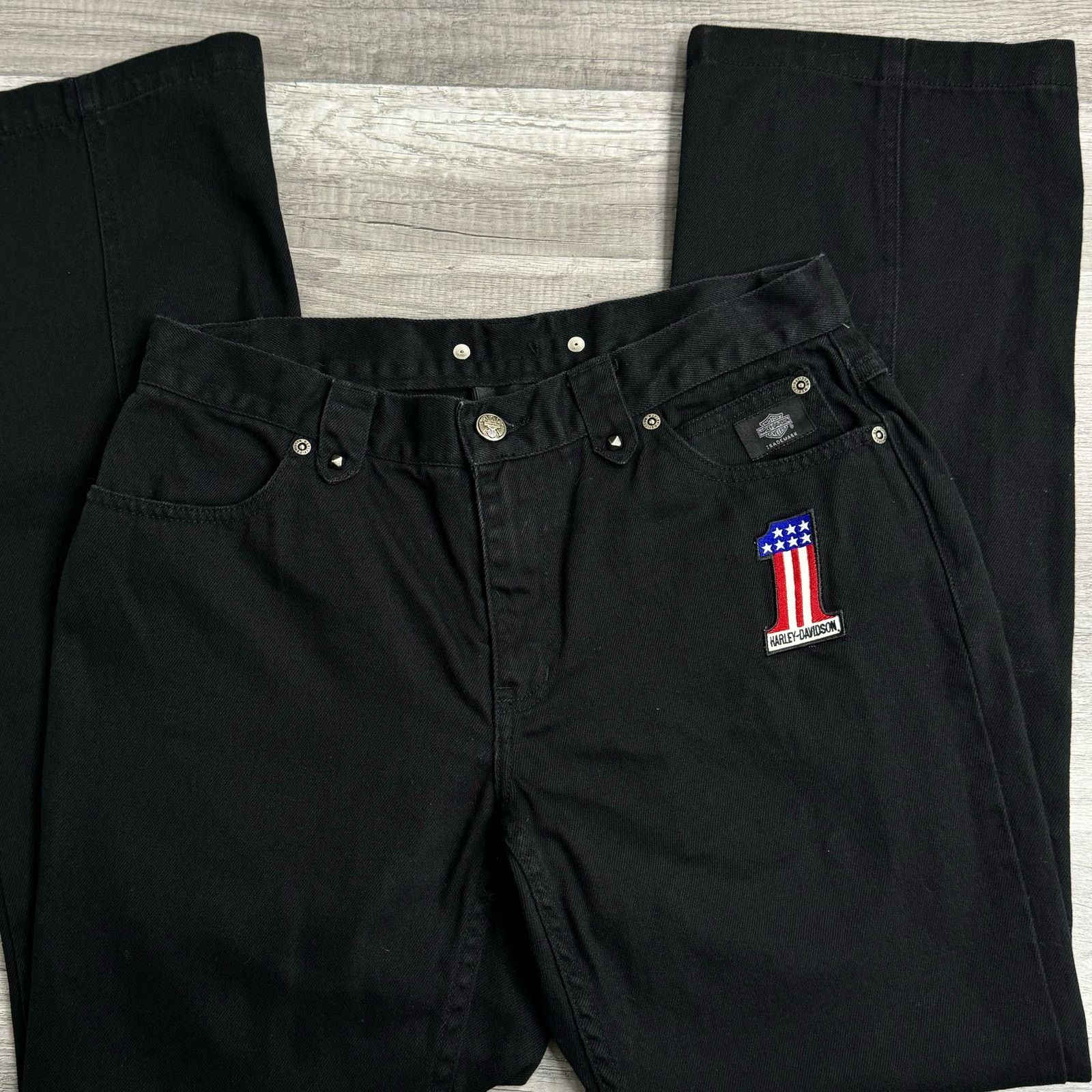 Harley Davidson Harley-Davidson Jeans Black #1 Patch Boot Cut Midrise Size 8 Size 30" / US 8 / IT 44 - 5 Thumbnail