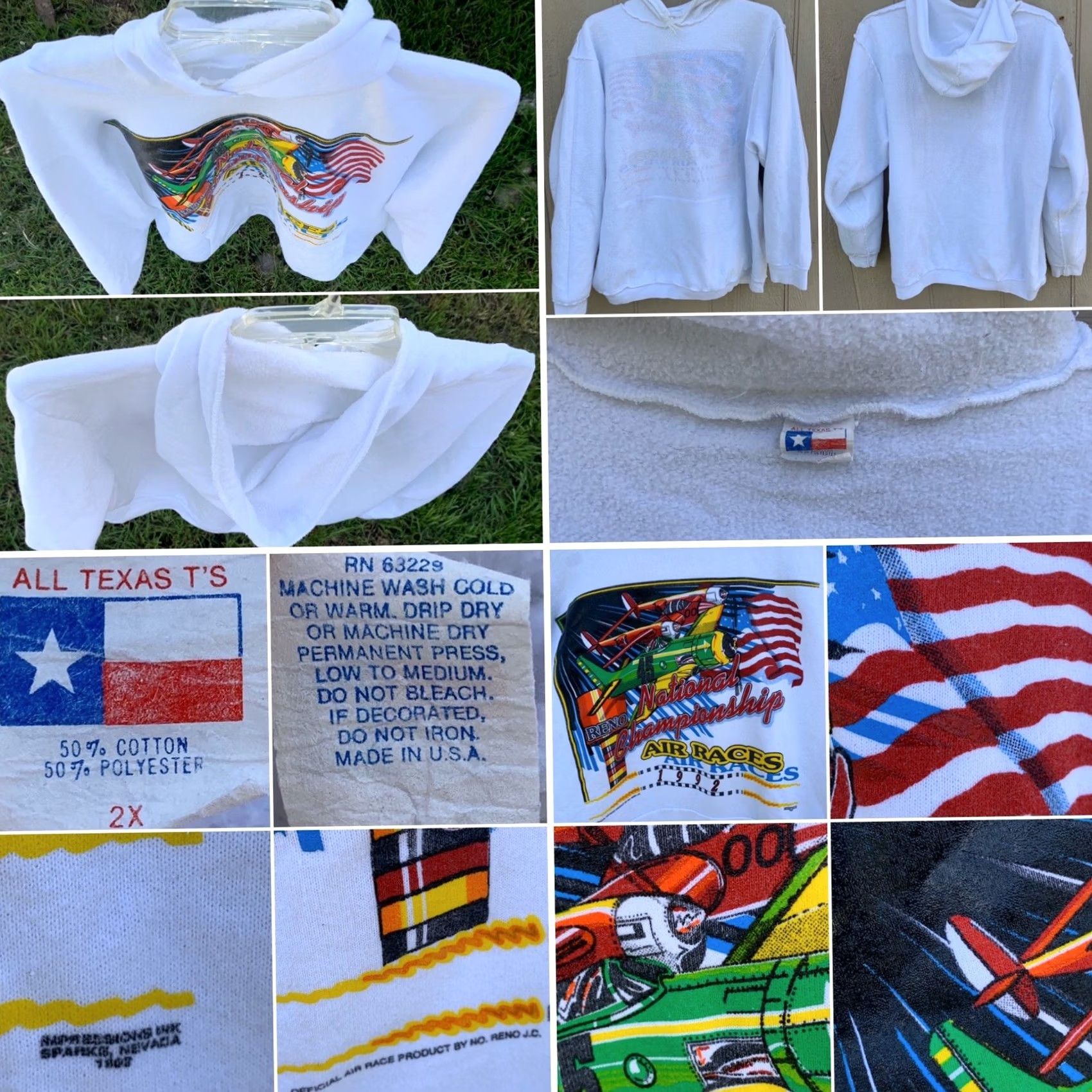 Vintage VINTAGE Reno Air Races 1992 National Championship Hoodie Sweatshirt 2X 90s XXL All Texas T’s White 2XL Mens Pullover Graphic Print Racing Size US XXL / EU 58 / 5 - 5 Thumbnail