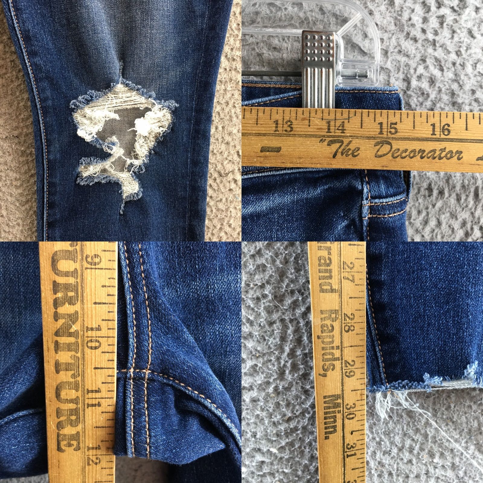 American Eagle Outfitters American Eagle Outfitters Jeans Womens 8 Long Blue Skinny Distressed Raw Hem Stretch Denim Jeans Womens Size 30" / US 8 / IT 44 - 8 Thumbnail