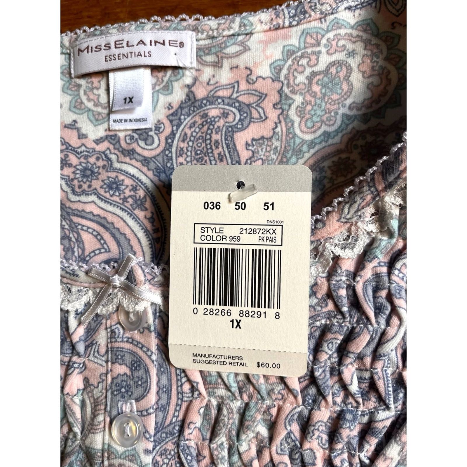 Vintage Miss Elaine Paisley Nightgown Womens 1X Extra Large Gown Long Sleeve Size ONE SIZE - 5 Thumbnail