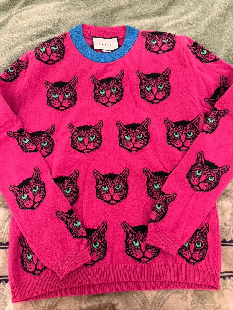 Gucci Gucci Cat pattern knitted wool sweater 2502-Nextarrow Size US XS / EU 42 / 0 - 1 Thumbnail