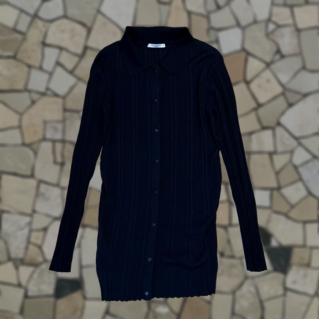 M.M.LaFleur M.M. Lafleur Black Ribbed Button Up Stretch Blouse Long Sleeve Women’s Small Shirt Slim Knit Solid Bottom Button Down Size S / US 4 / IT 40 - 1 Thumbnail
