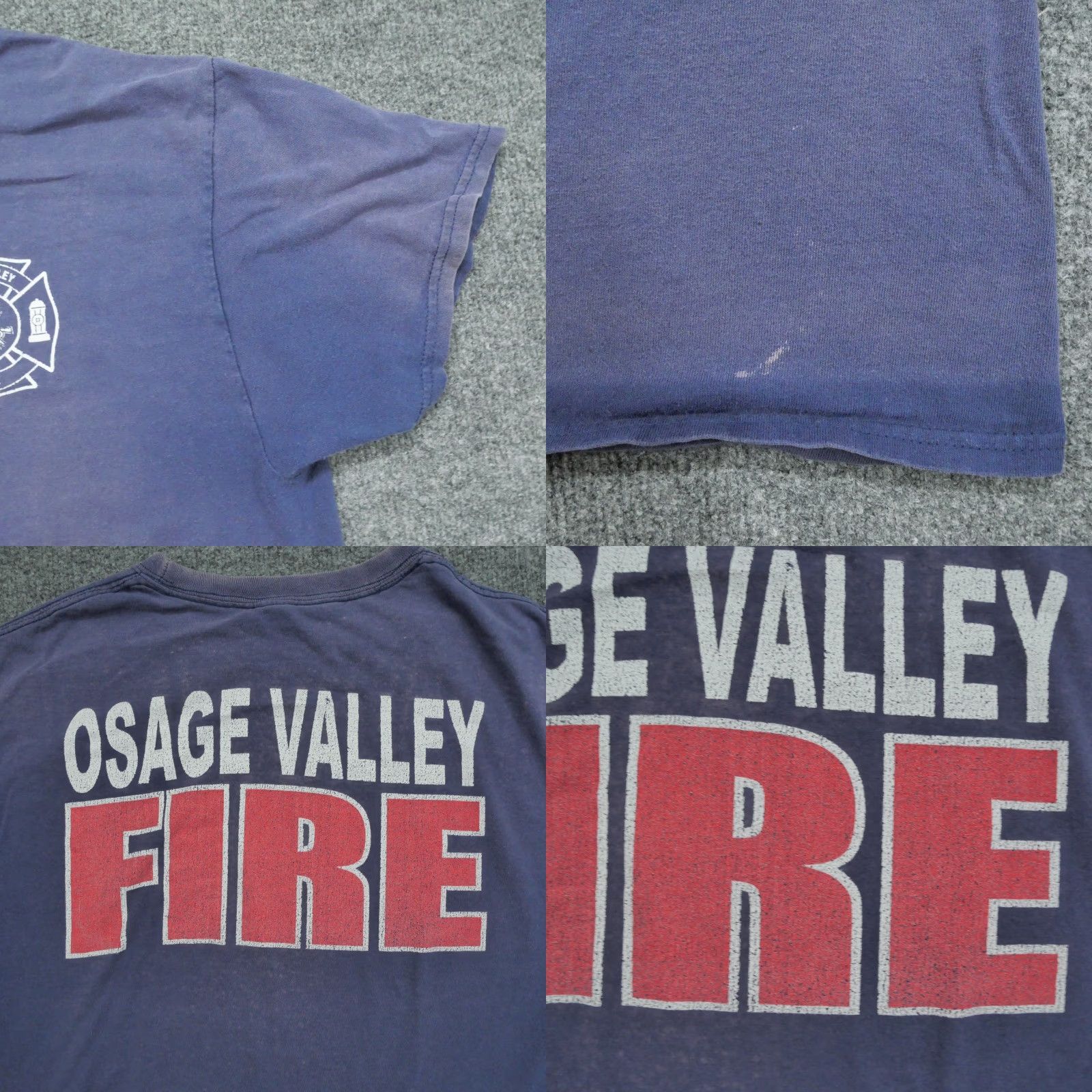 Hanes VINTAGE Hanes T-Shirt Blue Fire Department Men L Crew Neck Short Sleeve Distressed Graphic Print Faded 90s Size L Size US L / EU 52-54 / 3 - 8 Thumbnail