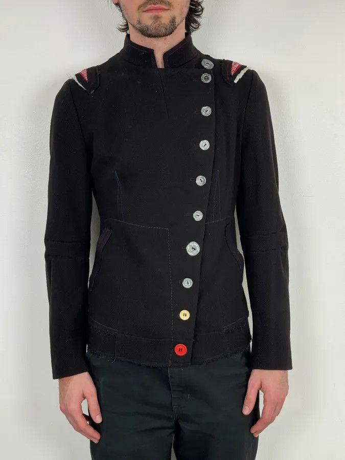 Marithe + Francois Girbaud 2000s Marithé + François Girbaud Asymmetrical Buttoned Black Officer Jacket Size S / US 4 / IT 40 - 2 Thumbnail