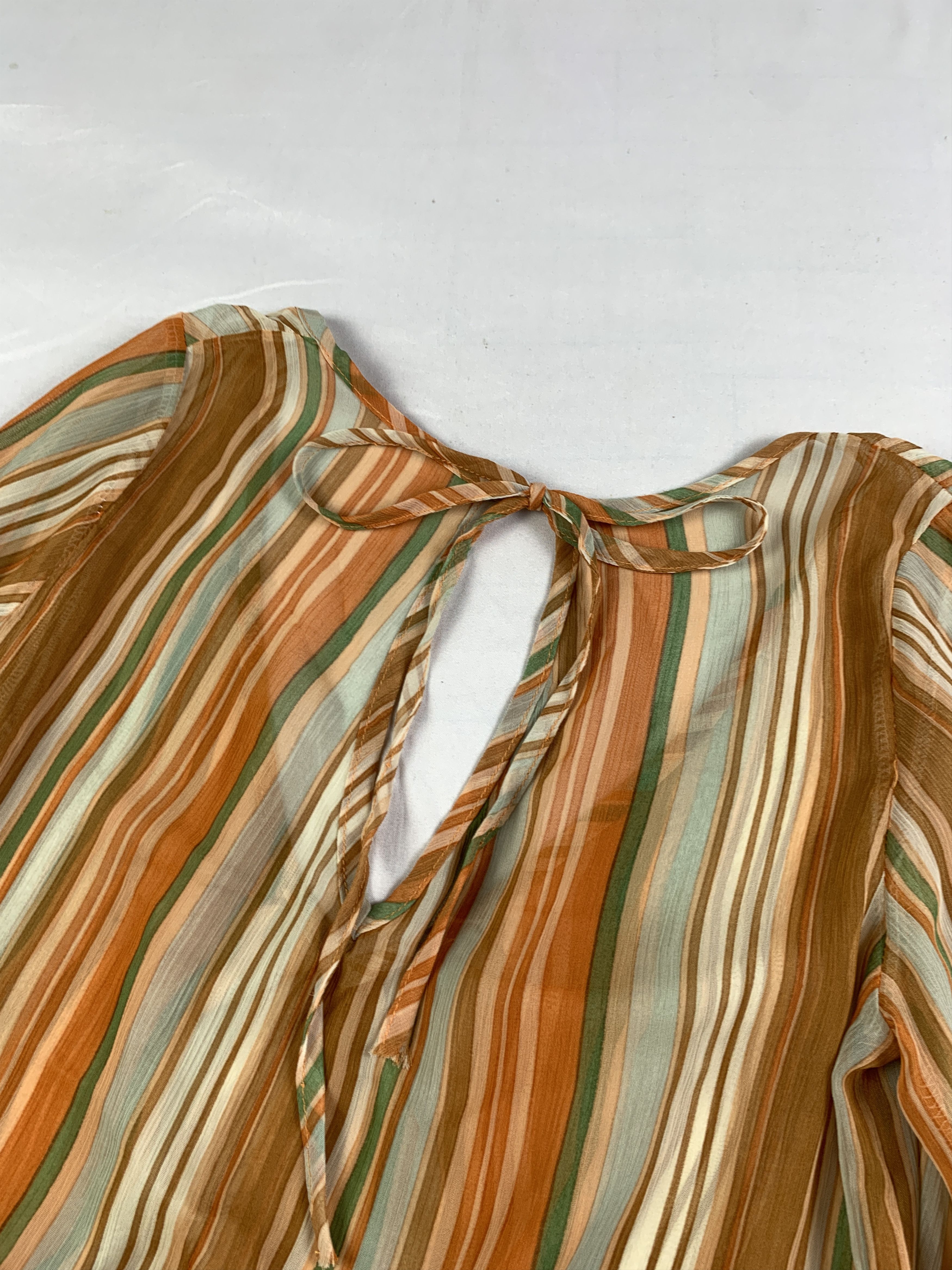 Japanese Brand 2000s Stripes Lace Ribbon Mesh Blouse (M) Size M / US 6-8 / IT 42-44 - 8 Thumbnail