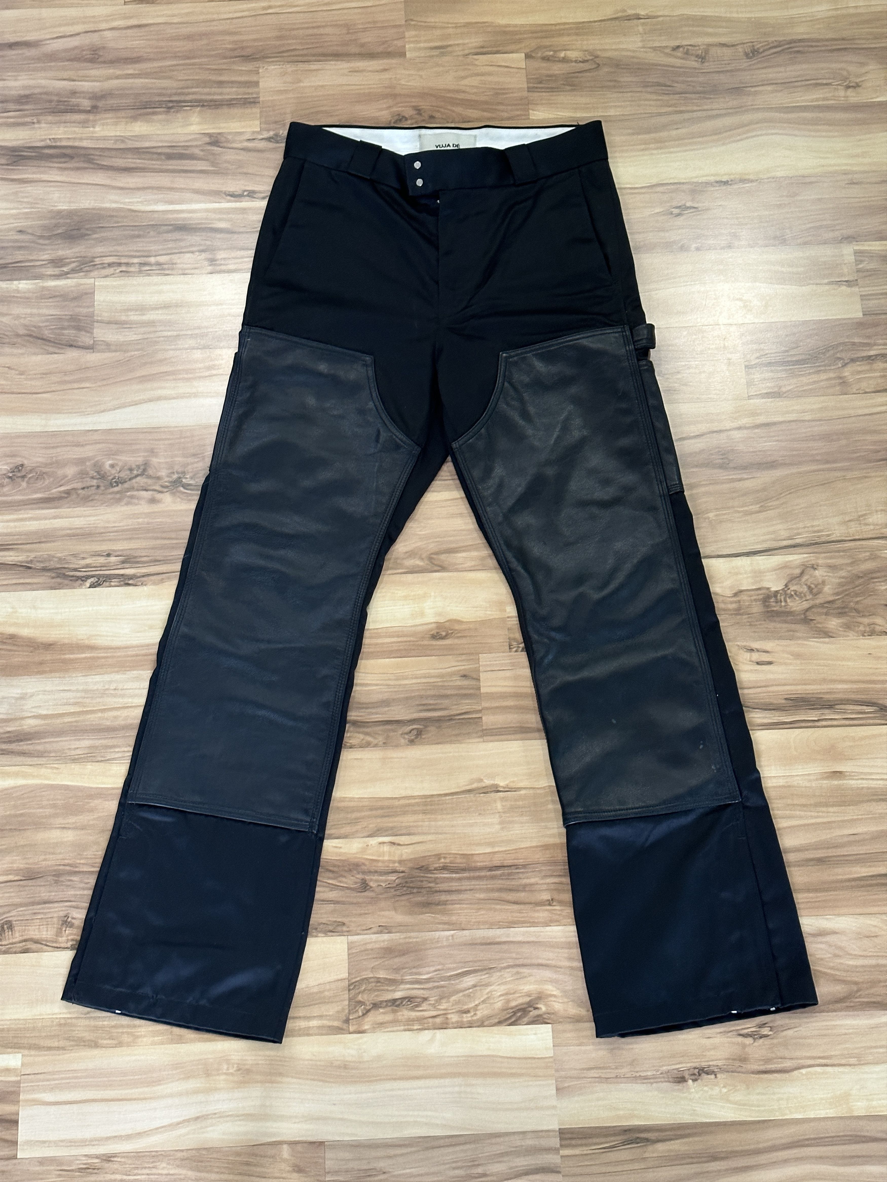 image of Vuja De Adaigo Leather Double Knee Carpenter Pants in Black, Men's (Size 28)