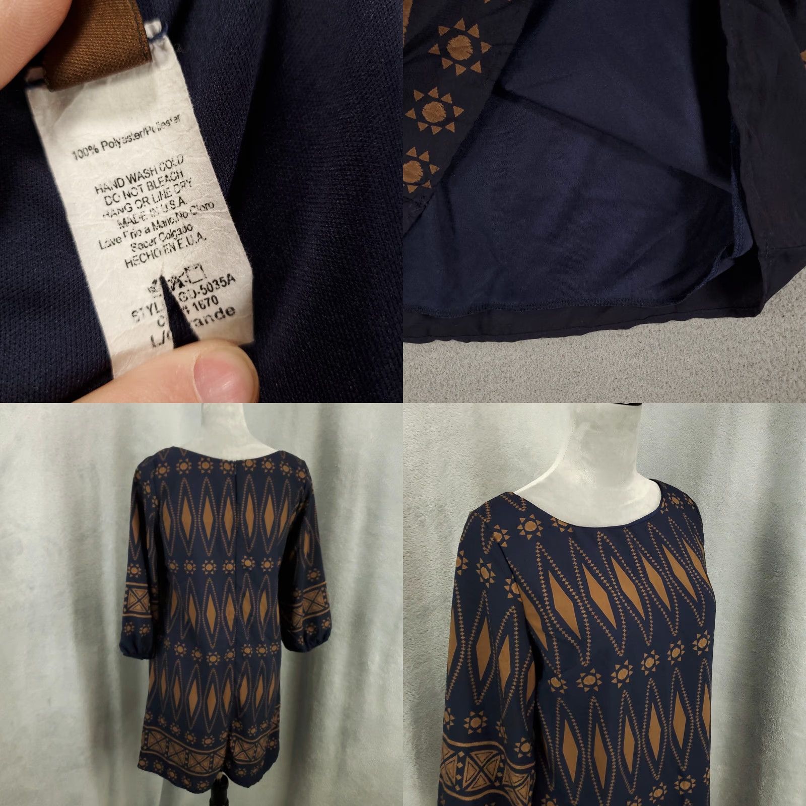 Vintage Womens Dress Large size Geometric Mini Length Lined Zip Back Dark Tunic Shift Size L / US 10 / IT 46 - 8 Thumbnail