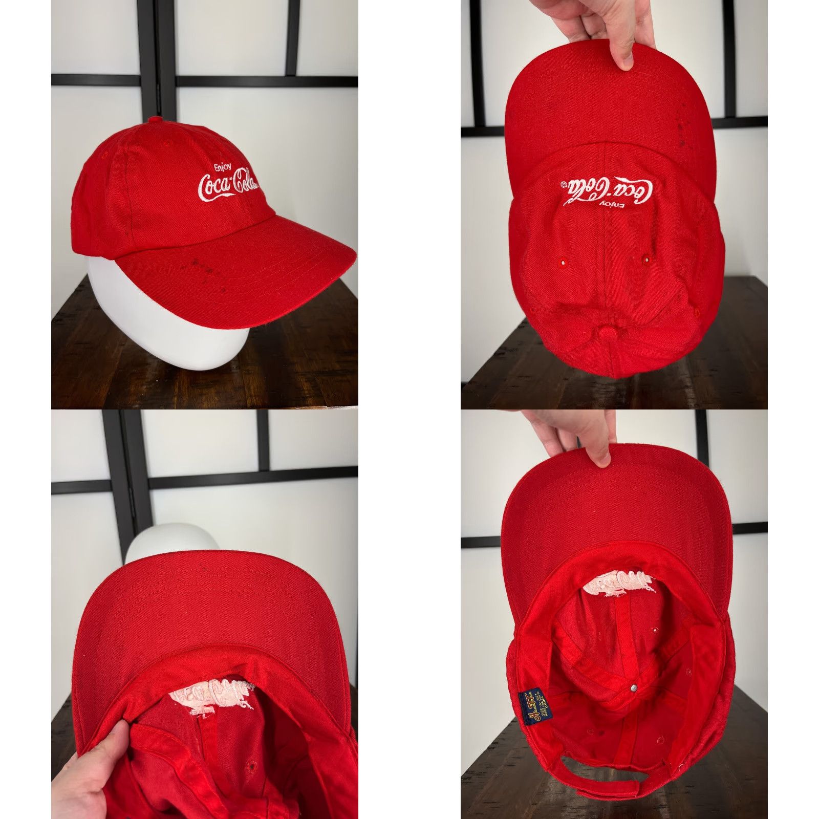 Vintage HeadToToe Coca Cola Hat Cap – Red Adjustable Strap Back Baseball Cap – One Size Adults Men - Logo Ski Theme, Cotton Polyester Twill Size ONE SIZE - 8 Thumbnail