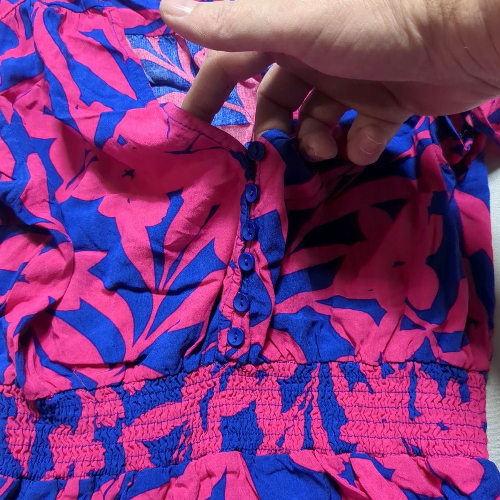 Vintage VINTAGE Abel The Label Pink Blue Floral High Low Smocked Waist Midi Dress Womens Small Size S / US 4 / IT 40 - 4 Thumbnail