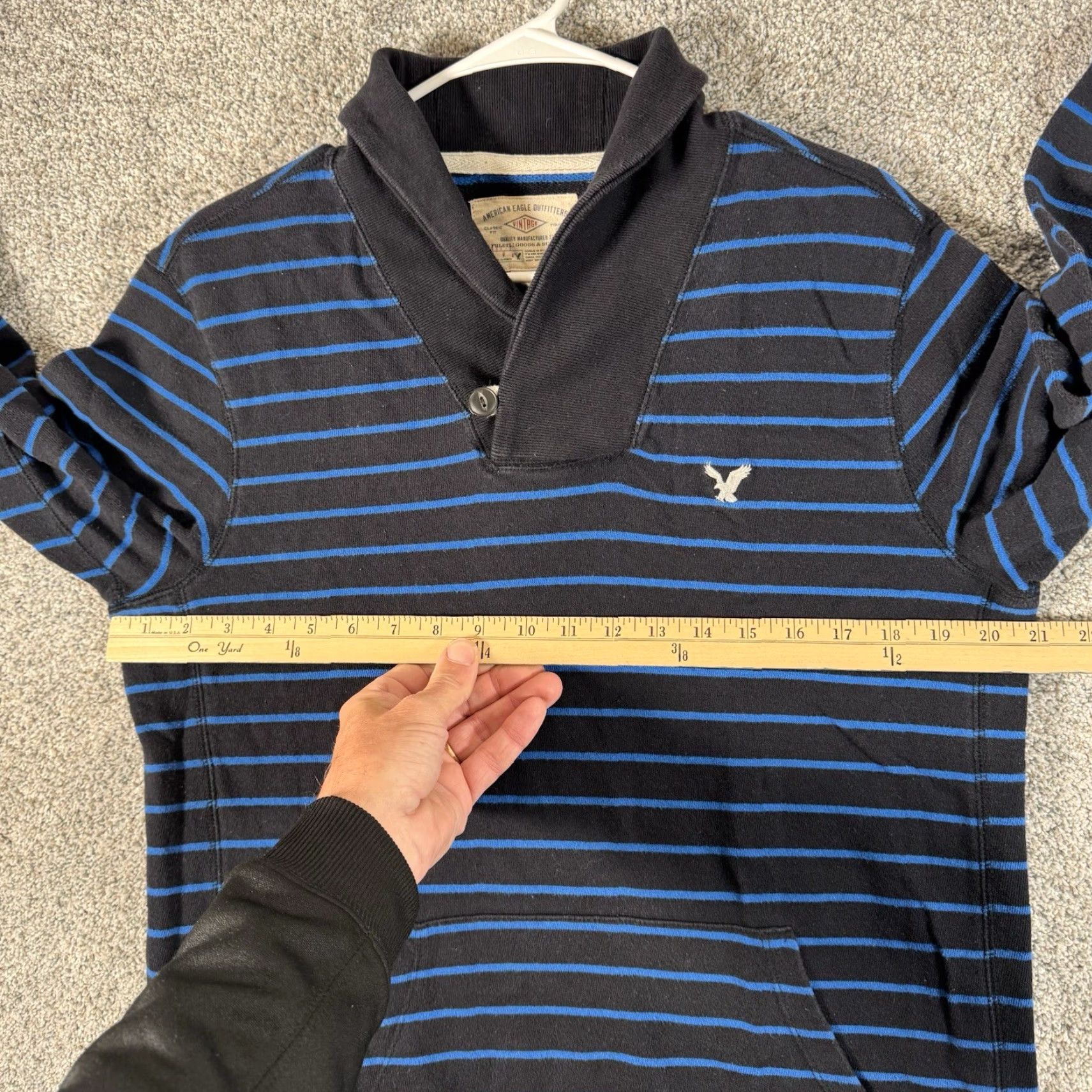 American Eagle Outfitters VINTAGE American Eagle Outfitters Pullover Sweater M Shawl Collar Striped Knit's Cotton Preppy Layering Y2K Men Blues Long Sleeve Size US M / EU 48-50 / 2 - 3 Thumbnail