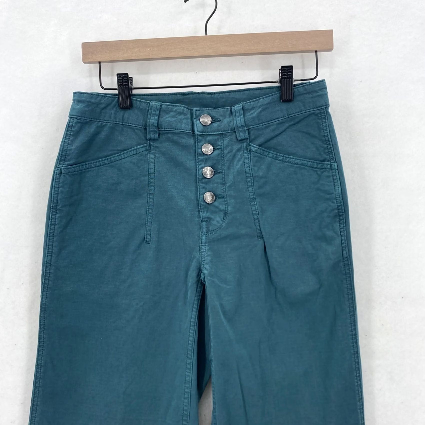 Altea Duluth Pants Womens 2 Teal Blue Ripstop Stretch Workwear Button-Front Size 26" / US 2 / IT 38 - 2 Thumbnail
