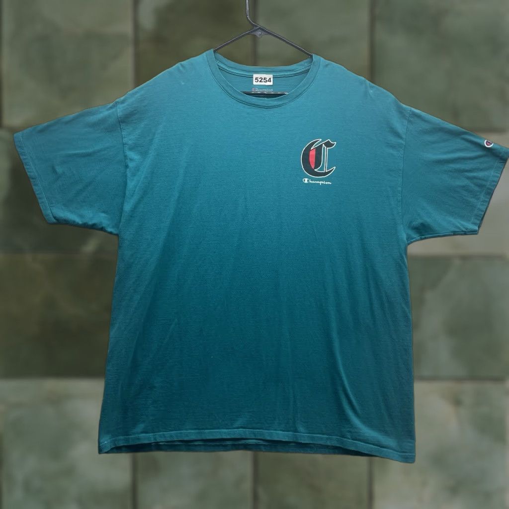 Champion Champion T-Shirt Mens 2XL Teal Graphic Print Smiley Face Pennant Logo Size US XXL / EU 58 / 5 - 1 Thumbnail