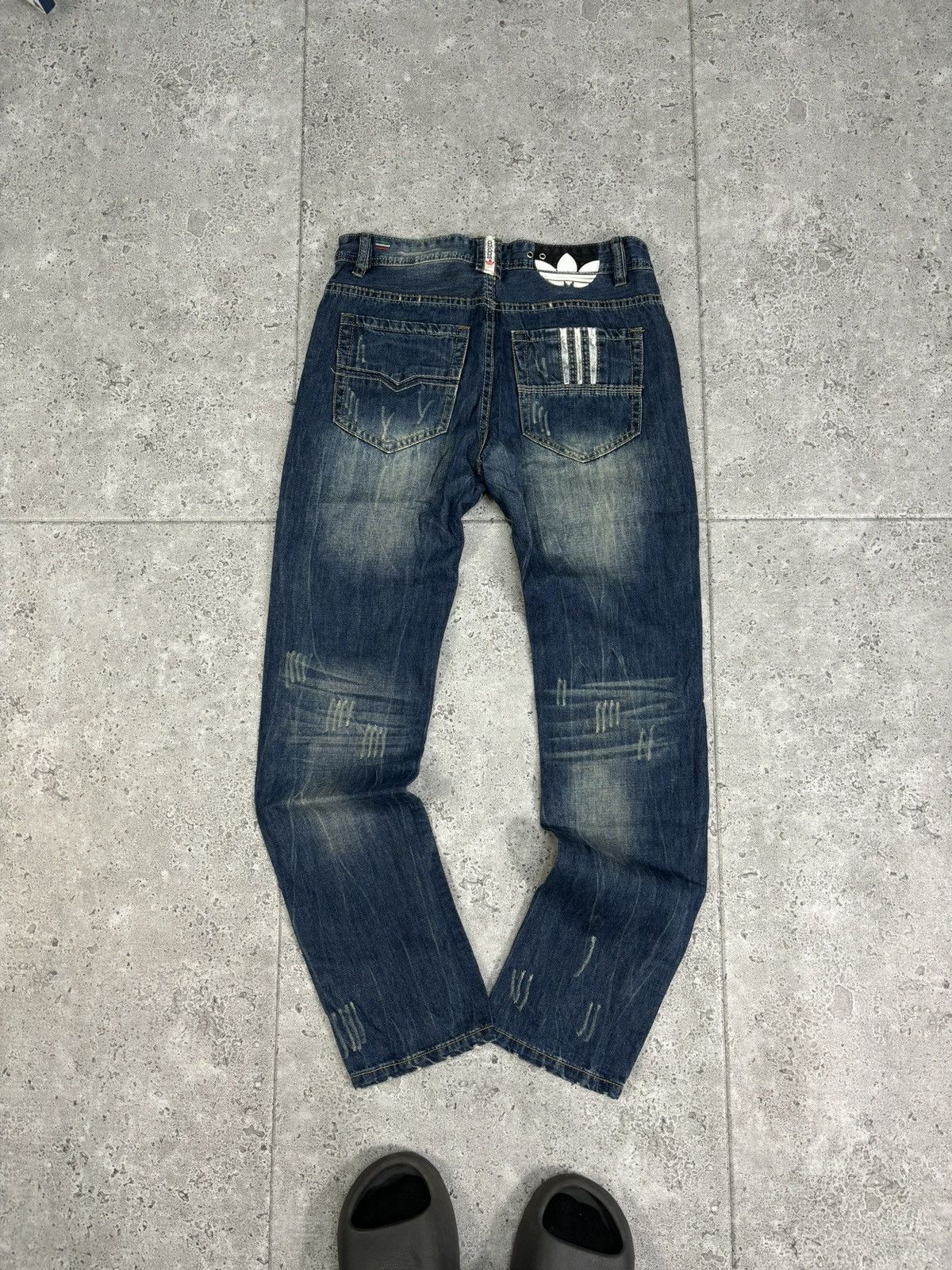 Adidas × Diesel × Vintage RARE Faded Distressed Diesel Adidas Denim Wideleg Pants Size US 32 / EU 48 - 2 Thumbnail