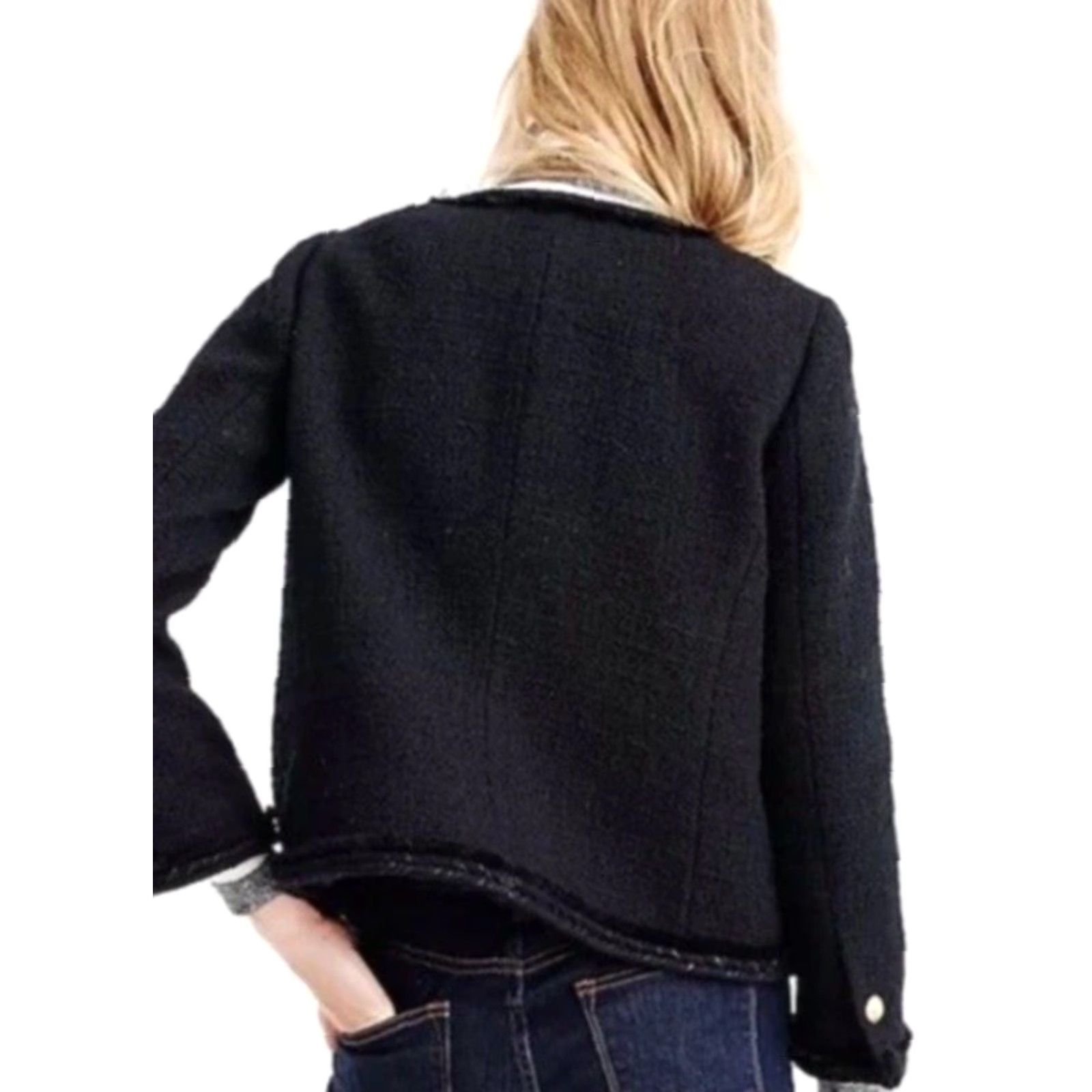 J.Crew J.CREW Jacket Wool Tweed Black Gold Buttons Cropped 00 Women Front Pockets interior Pocket EUC F9995 Size XXS / US 00 / IT 34 - 3 Thumbnail