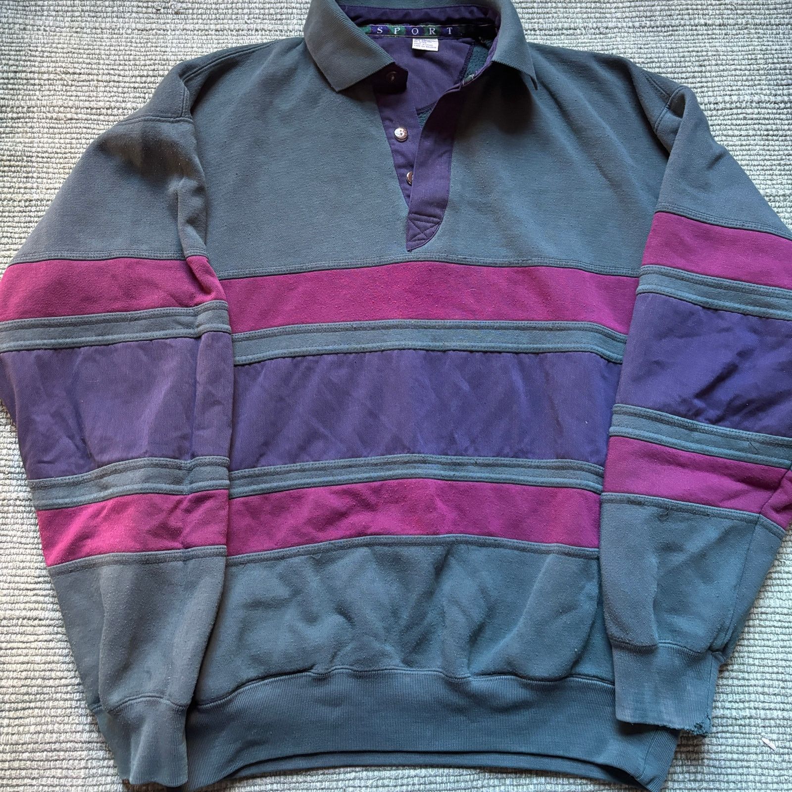 Vintage Vintage basic three tone striped collared sweatshirt Size US L / EU 52-54 / 3 - 1 Thumbnail