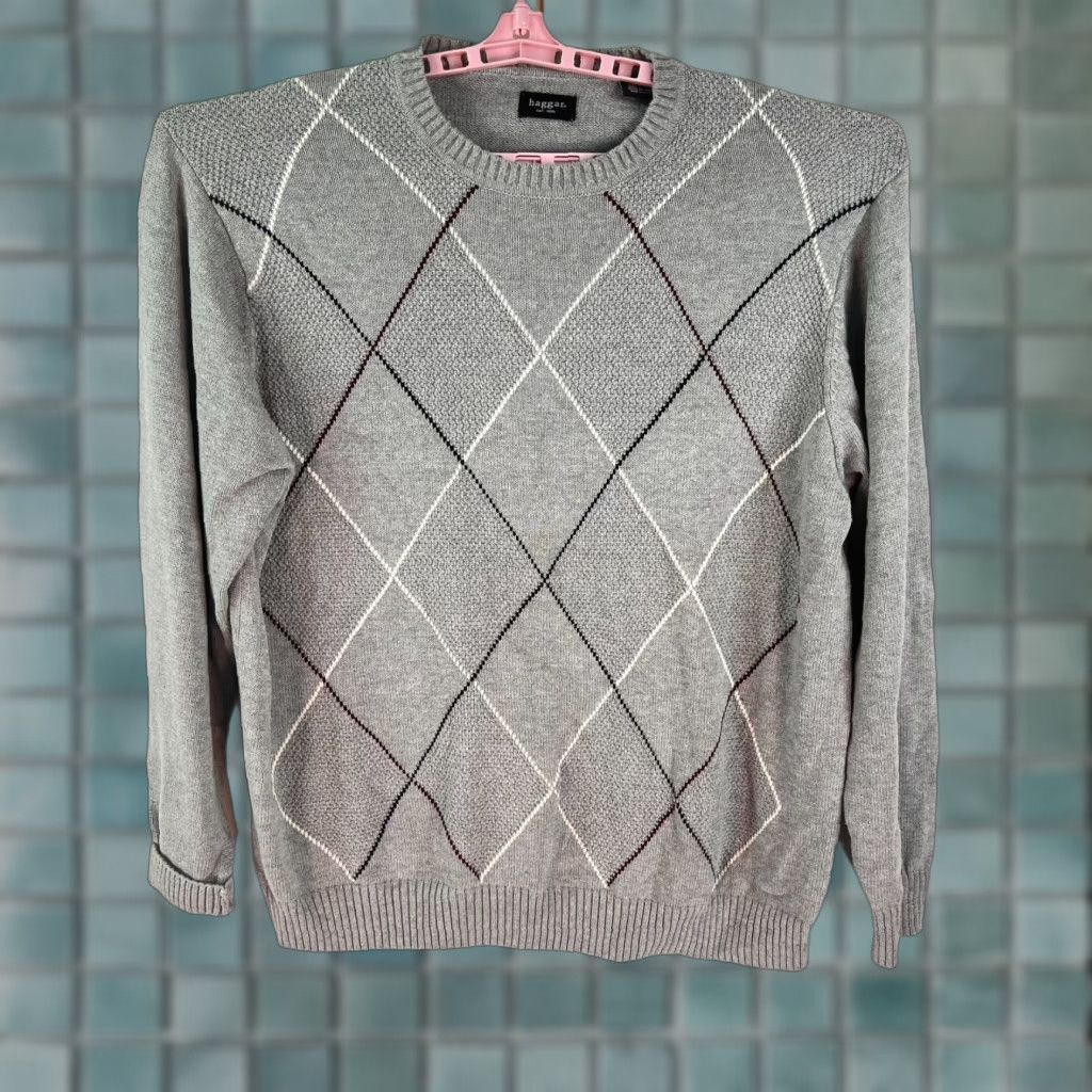 Haggar Haggar Geometric Sweater Men XXL Gray Cotton Long Sleeve Pullover 90s Size US XXL / EU 58 / 5 - 1 Thumbnail