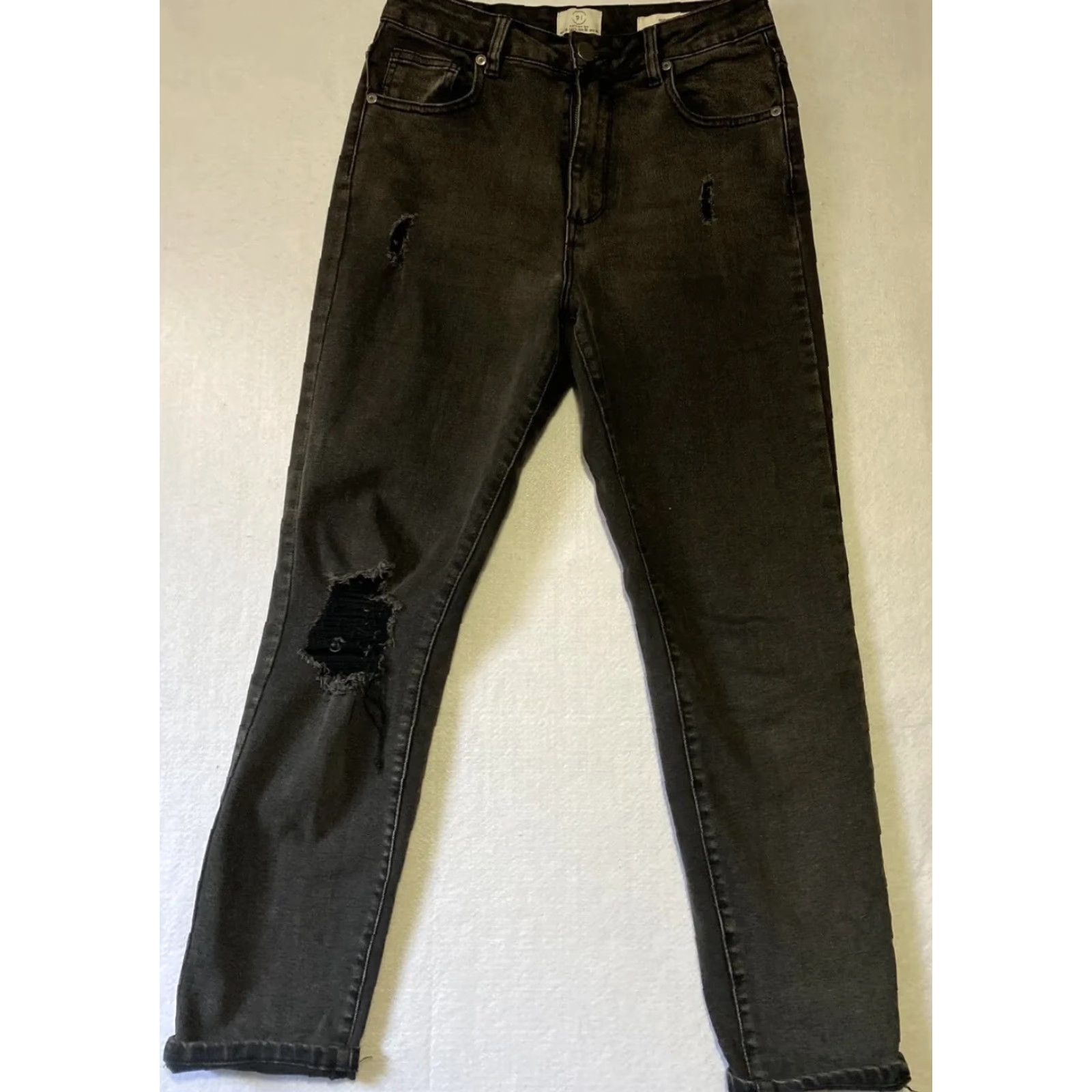 Express EXPRESS 91 Jeans Womens Size 6 High Rise Skinny Black Stretch Denim Distressed Zip Closure 25in Inseam Size 28" / US 6 / IT 42 - 2 Thumbnail