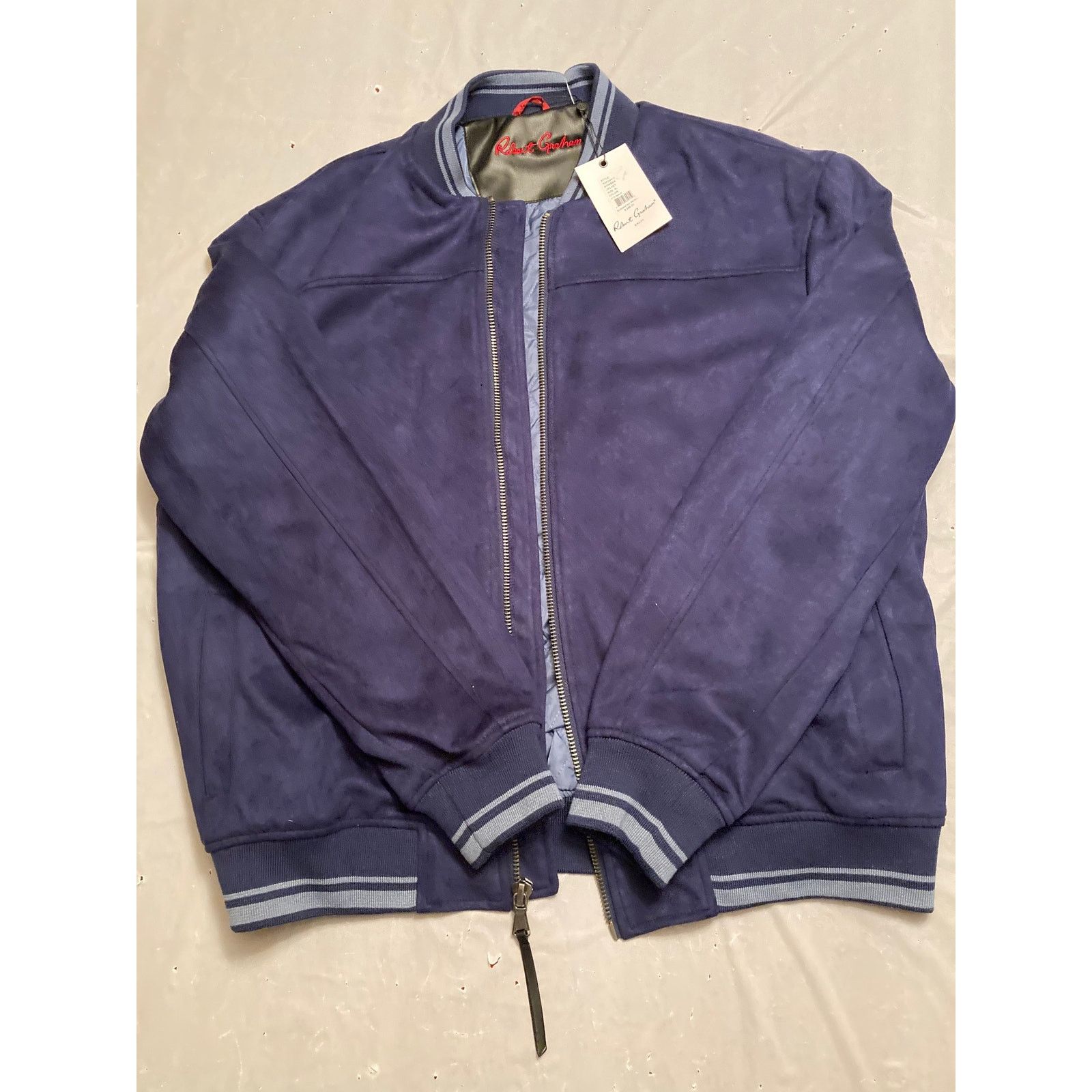 image of Robert Graham Faux Suede Bomber Jacket Navy Blue Menszxl, Men's