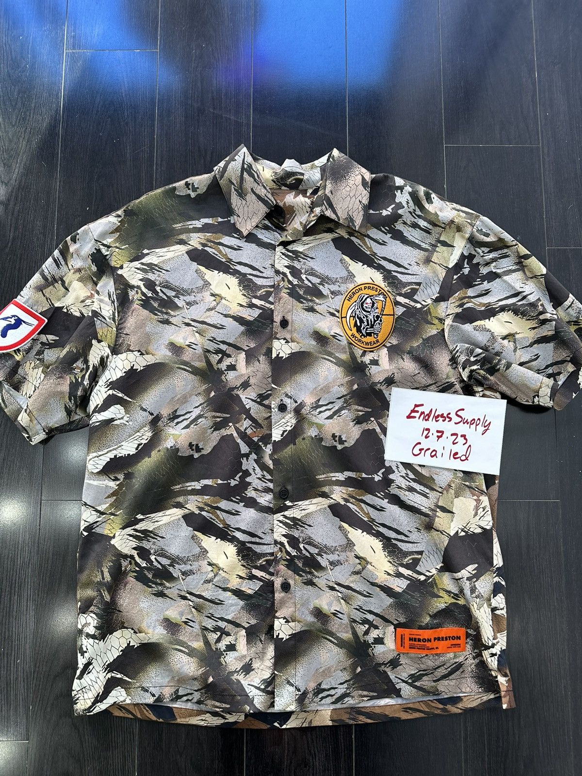 image of Heron Preston Patterned Work Shirt in Grey, Men's (Size XS)