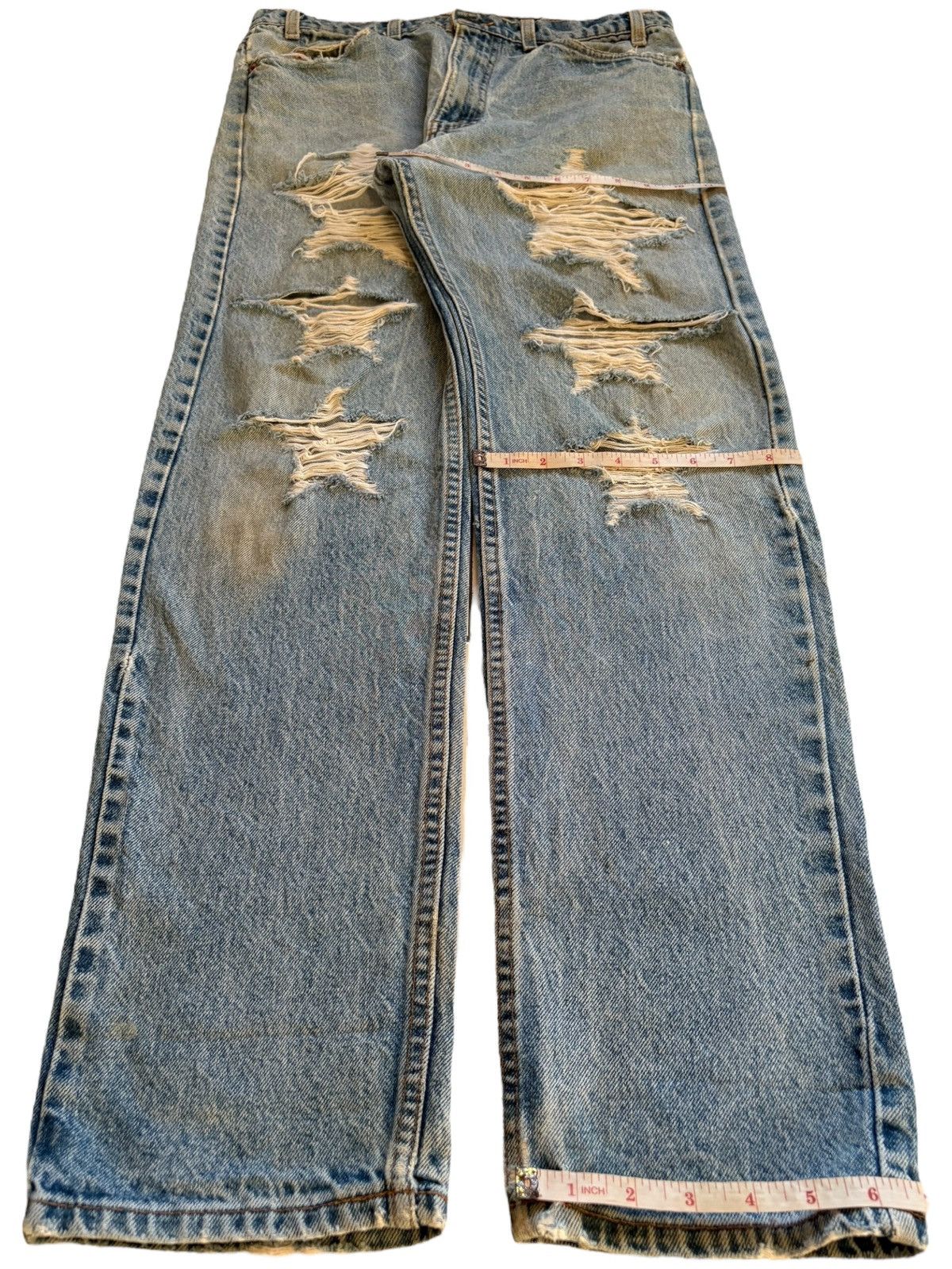 Levi's Vintage 90s Levis 505 Mud Wash Ripped Star Shape Jeans Size US 33 - 14 Thumbnail