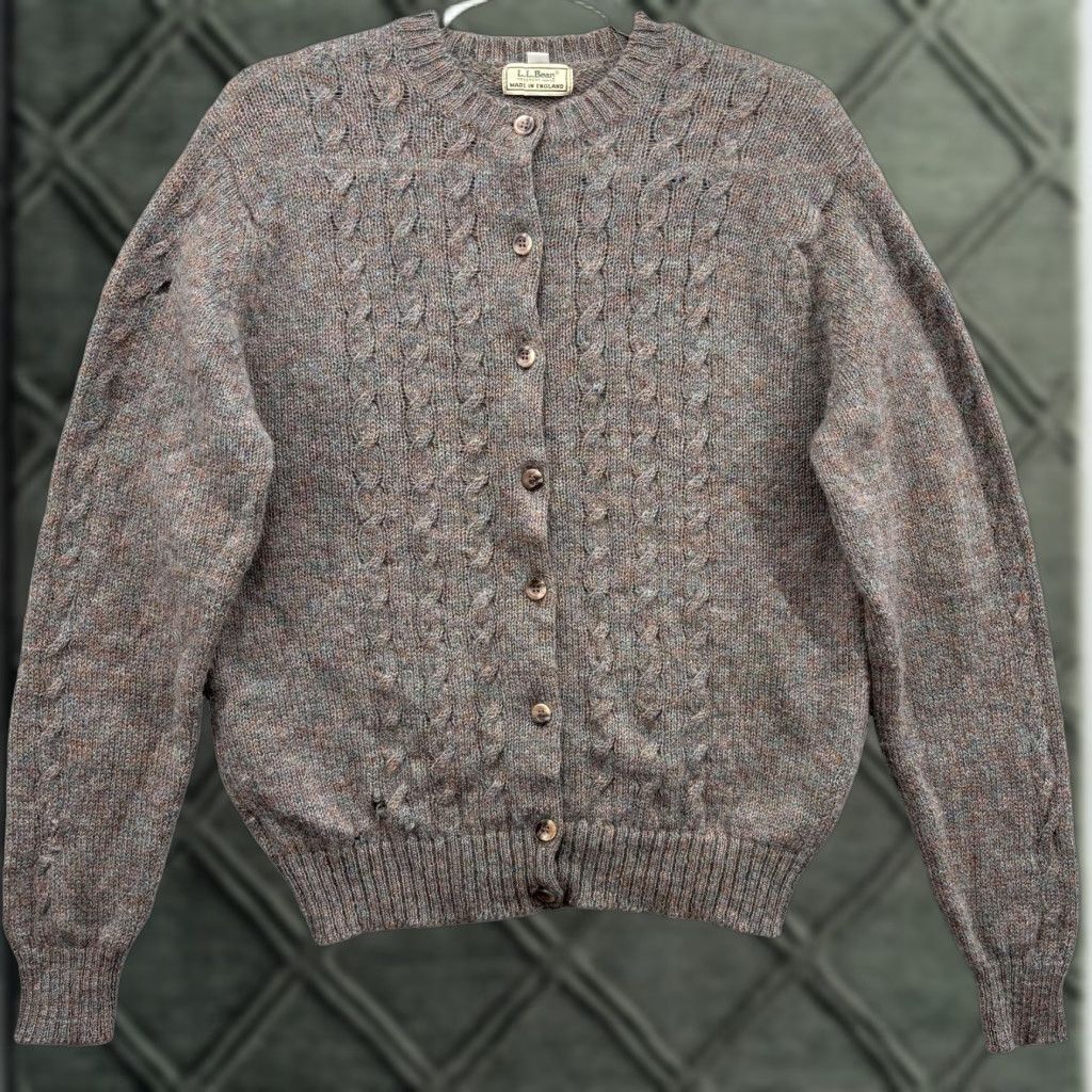 VINTAGE L.L.Bean Sweater Womens Cardigan 40 Brown Gray Knit Cable Knit Button-Front Wom ens 40 Size Regular Heathered Brown 90s?