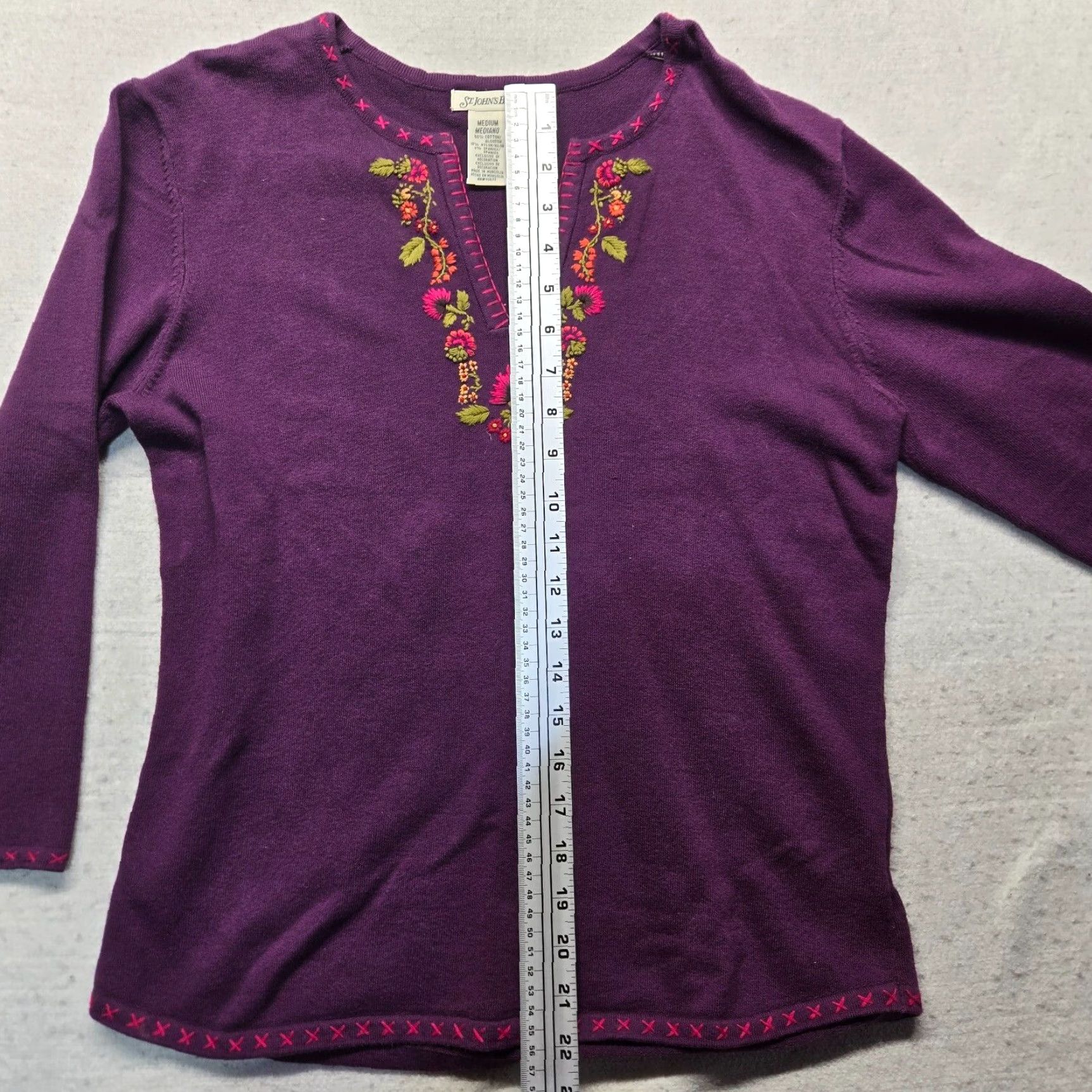 Vintage St. John's Bay Purple Floral Flowers Long Sleeve Knit Sweater Adult Women's Med Size M / US 6-8 / IT 42-44 - 7 Thumbnail
