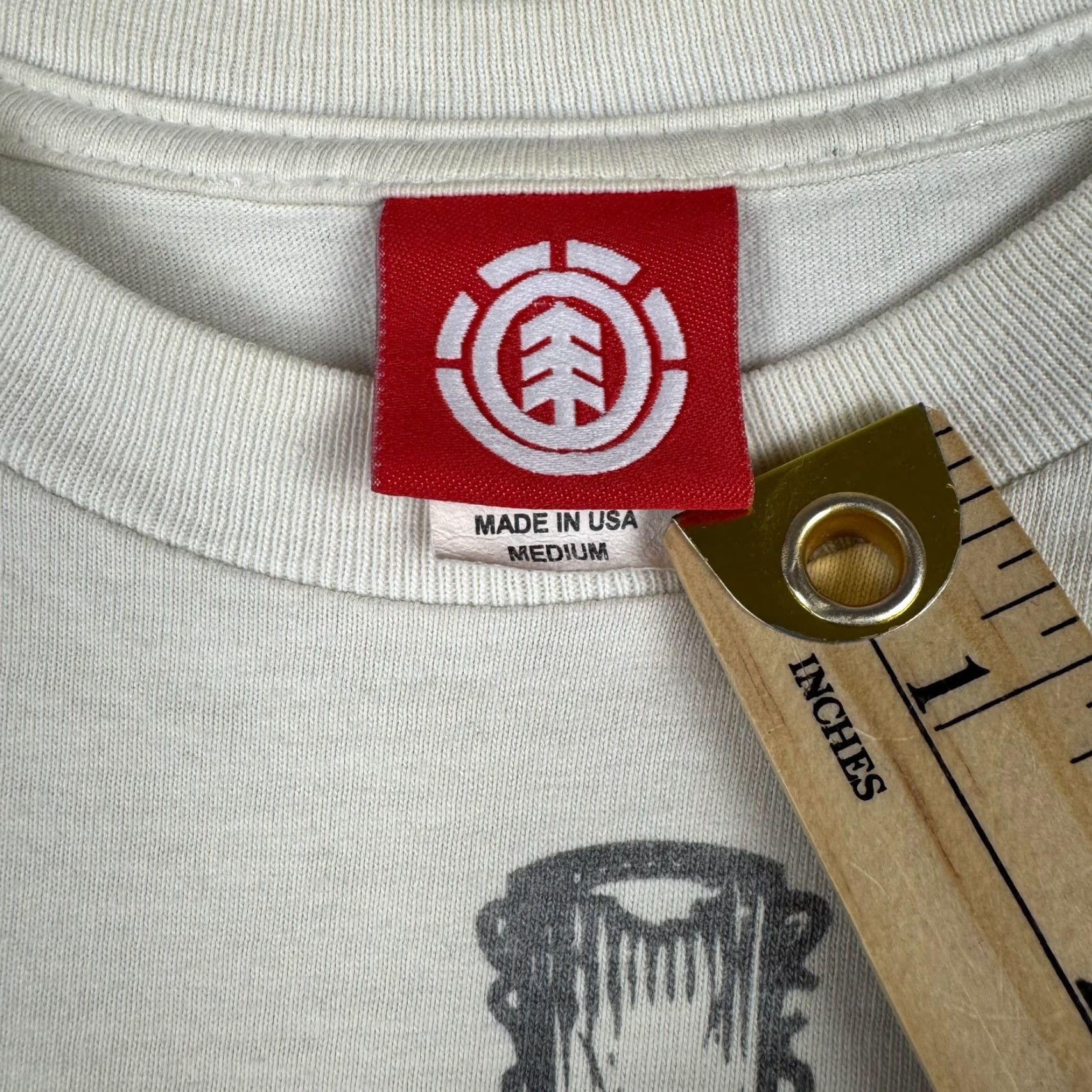 Element VINTAGE Element Skateboards Adult Medium Skeleton Graphic Shirt Made in USA 90s Crew Neck Short Sleeve White Cotton Graphic Print Logo Mens M Shirt Size US M / EU 48-50 / 2 - 5 Thumbnail